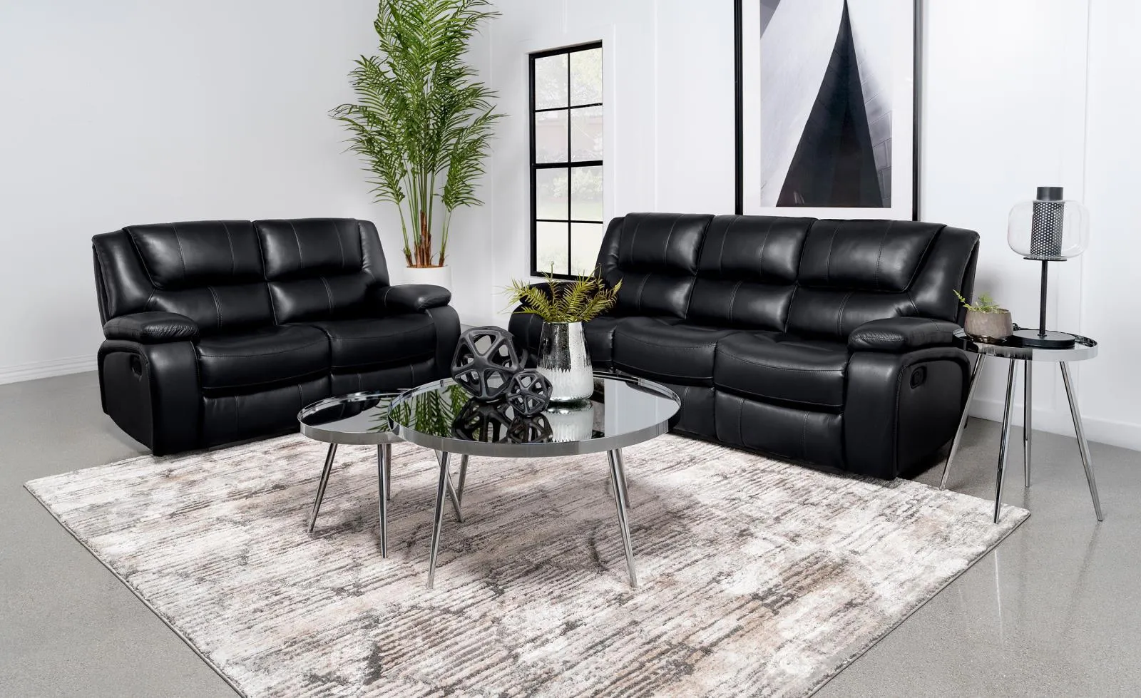 Camila Black 2-piece Upholstered Motion Reclining Sofa Set - Image 14