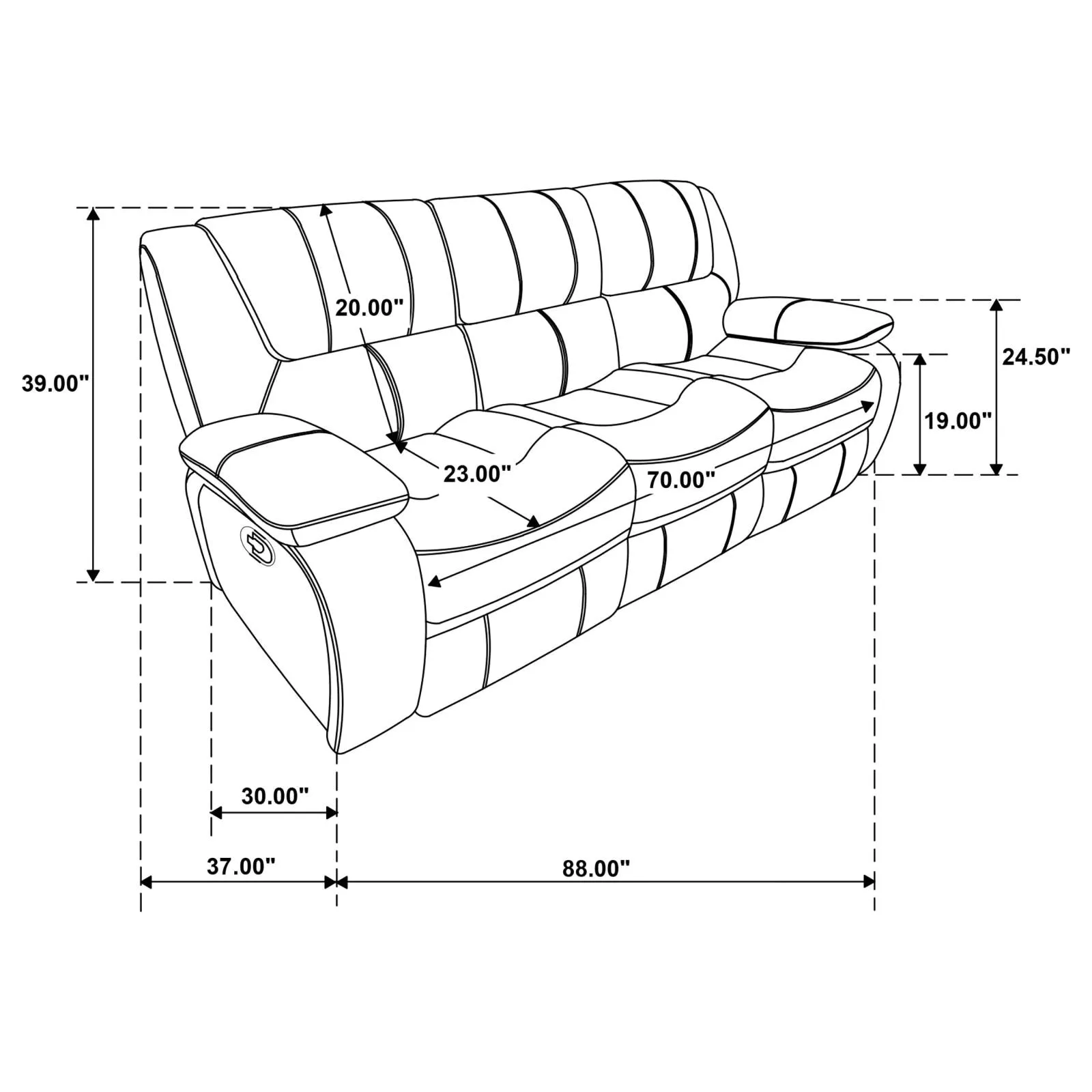 Camila Black Upholstered Manual Reclining Living Room Set - Image 19