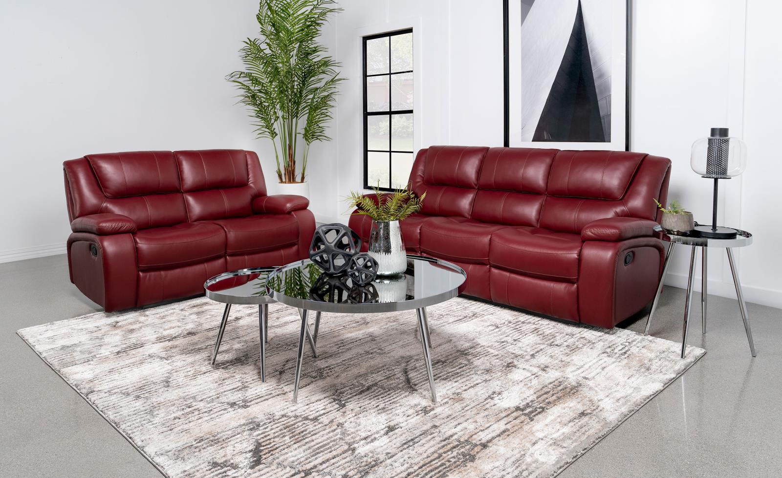 Camila Red Faux Leather 2-piece Upholstered Reclining Sofa Set - Image 14