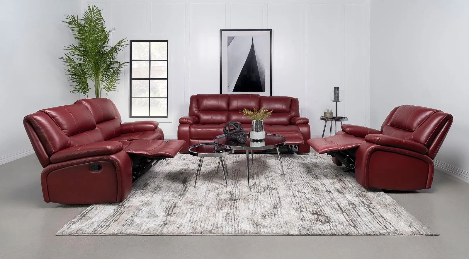 Camila Red Faux Leather Reclining Living Room Set - Image 2