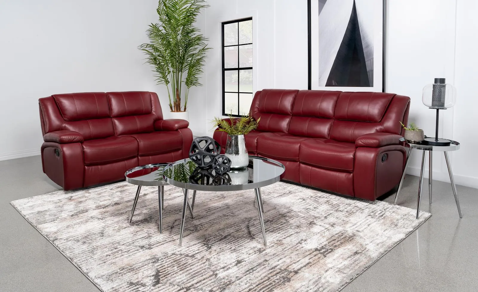 Camila Red Faux Leather Reclining Living Room Set - Image 3
