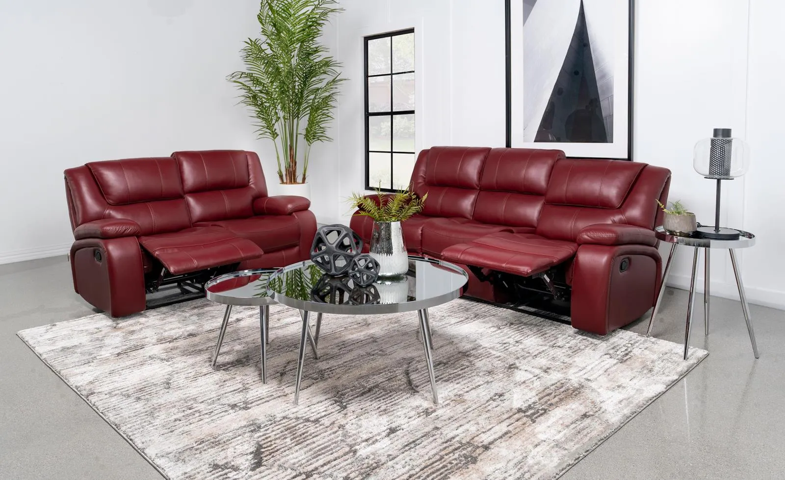 Camila Red Faux Leather Reclining Living Room Set - Image 4