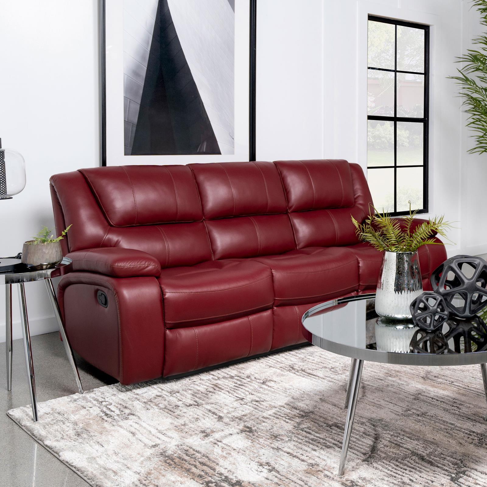 Camila Red Faux Leather Upholstered Motion Reclining Sofa - Image 2