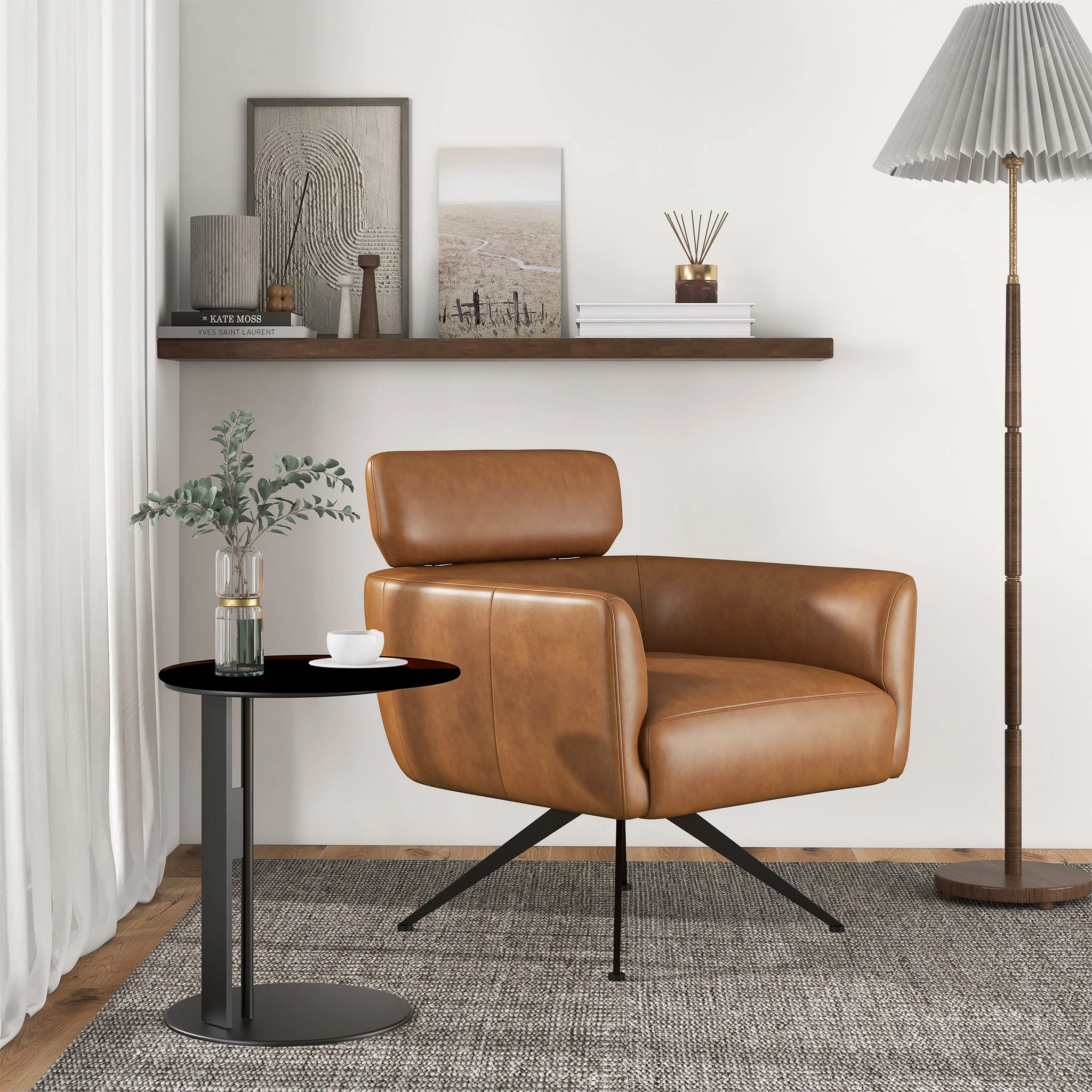 Camila Tan Leather Lounge Chair - Image 7