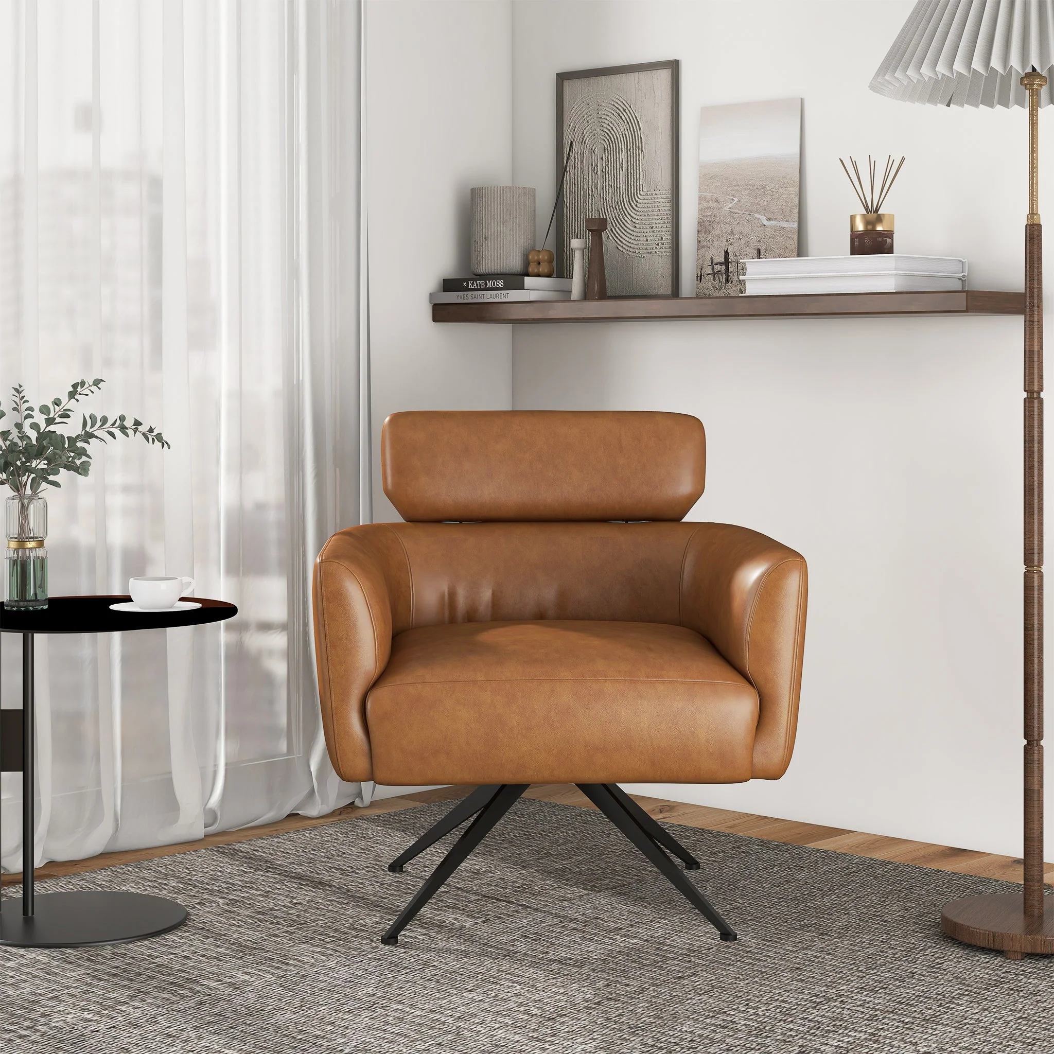 Camila Tan Leather Lounge Chair - Image 8