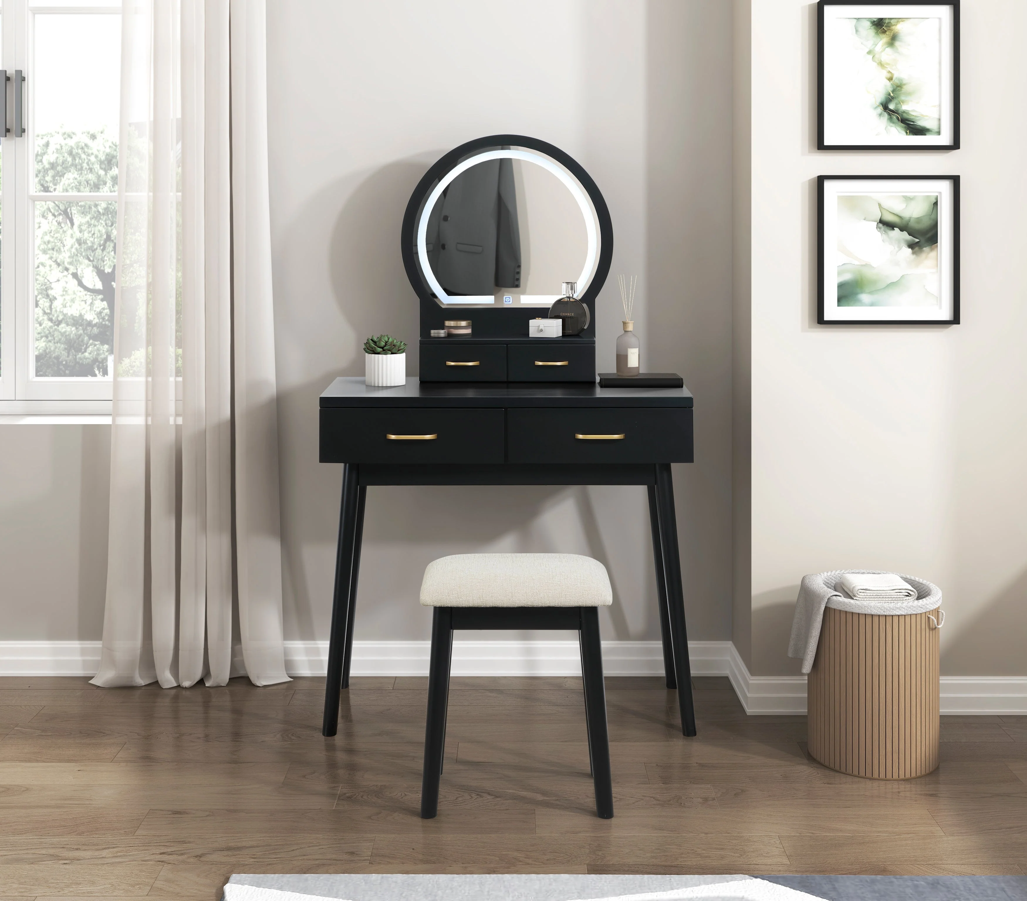 Camilla Black Vanity Dressing Table with Mirror and Stool - Image 8
