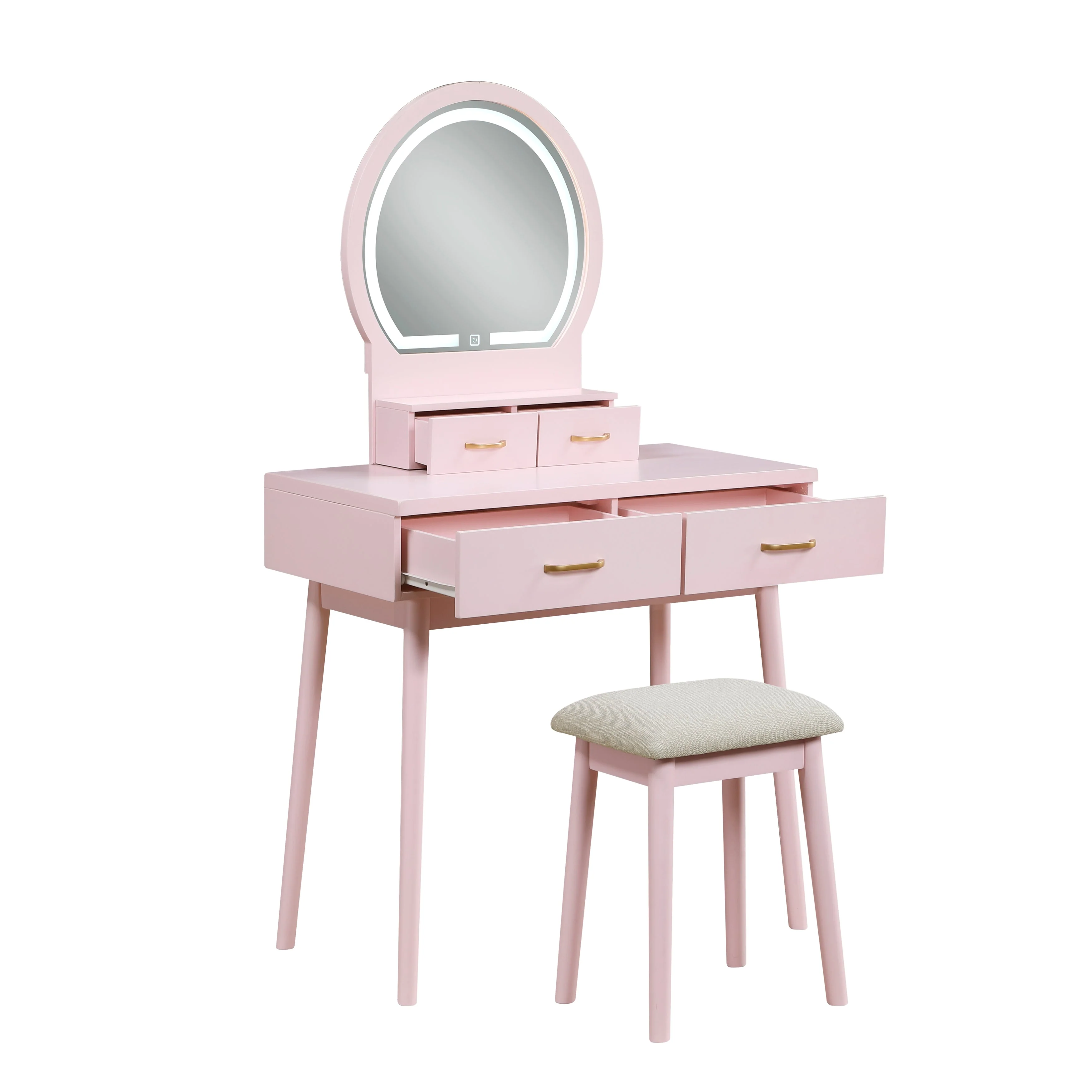 Camilla Pink Vanity Dressing Table with Mirror and Stool - Image 2