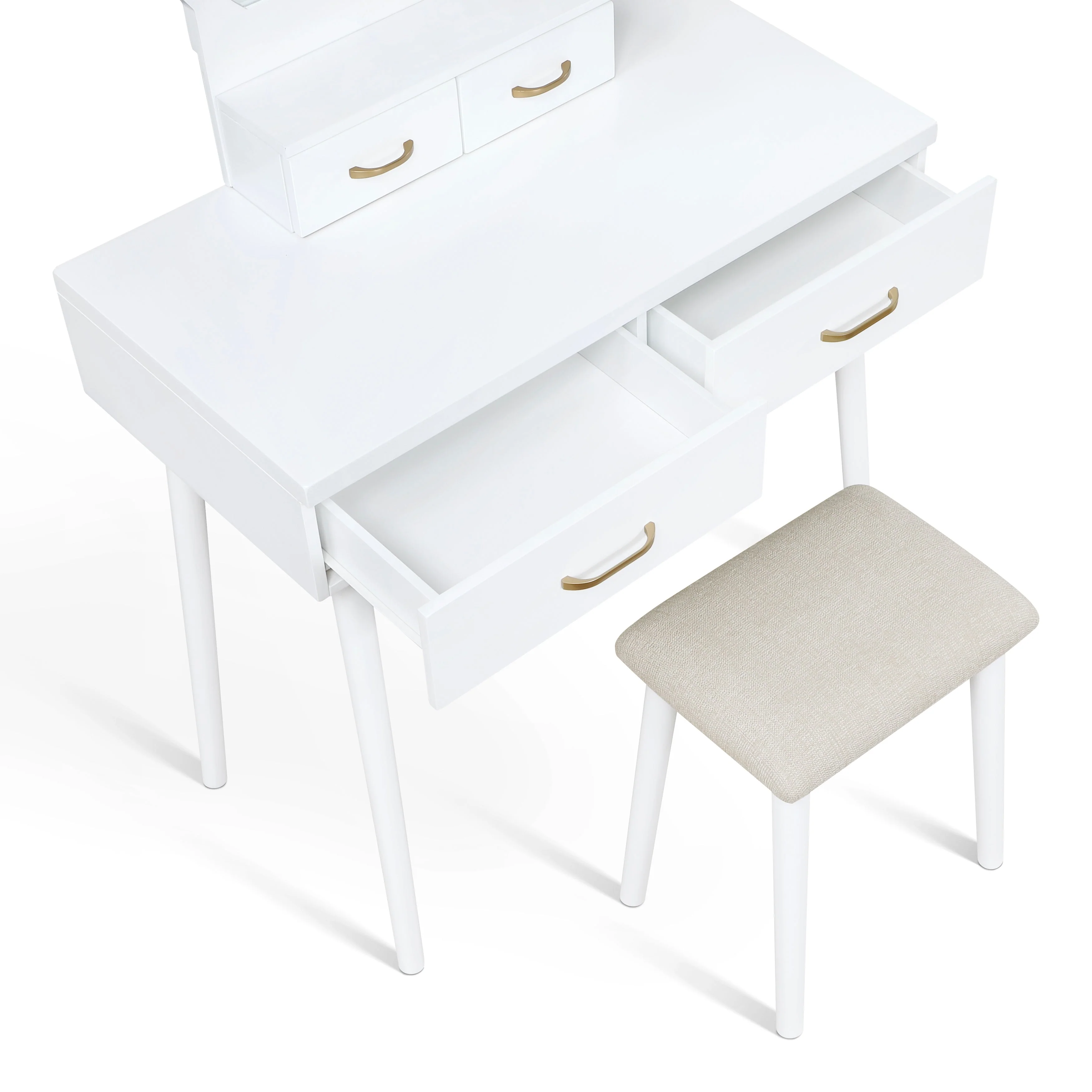 Camilla White Vanity Dressing Table with Mirror and Stool - Image 13