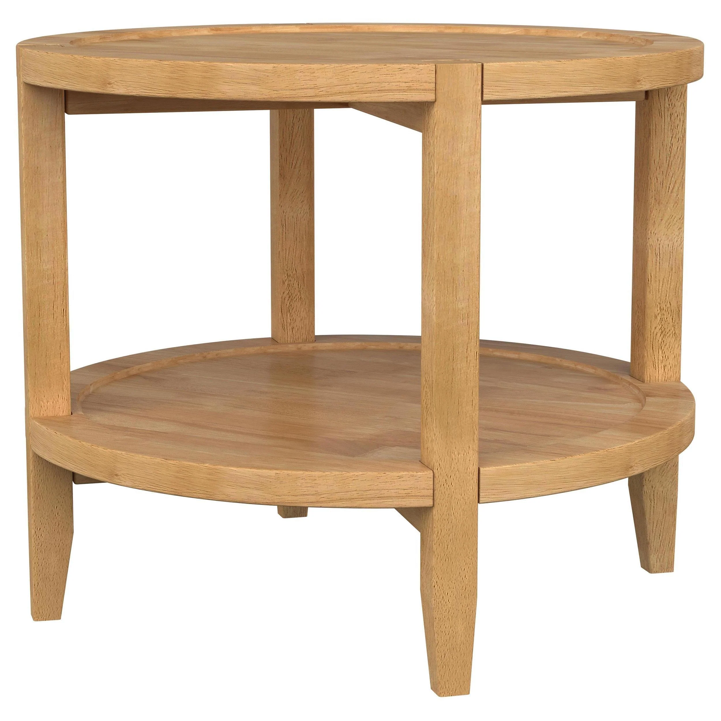 Camillo Brown Round Solid Wood End Table with Shelf Maple - Image 4