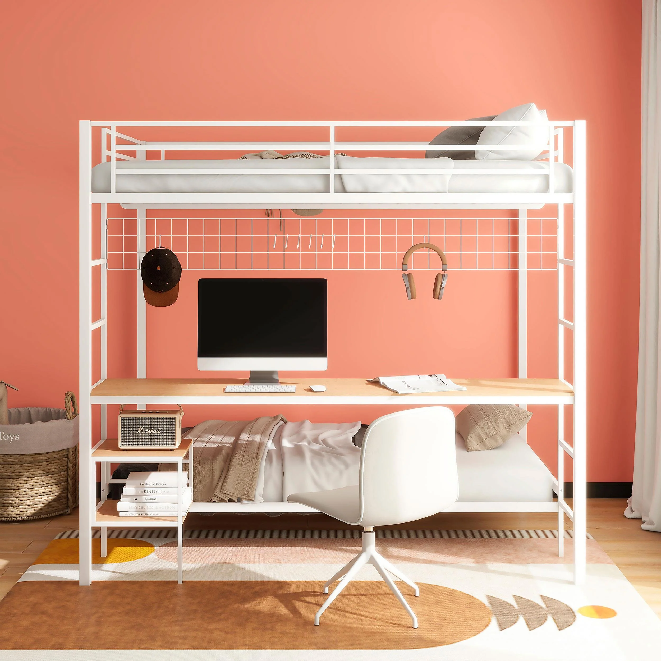 Campus Matte White Metal Full Over Twin Workstation Bunk Bed - Image 2