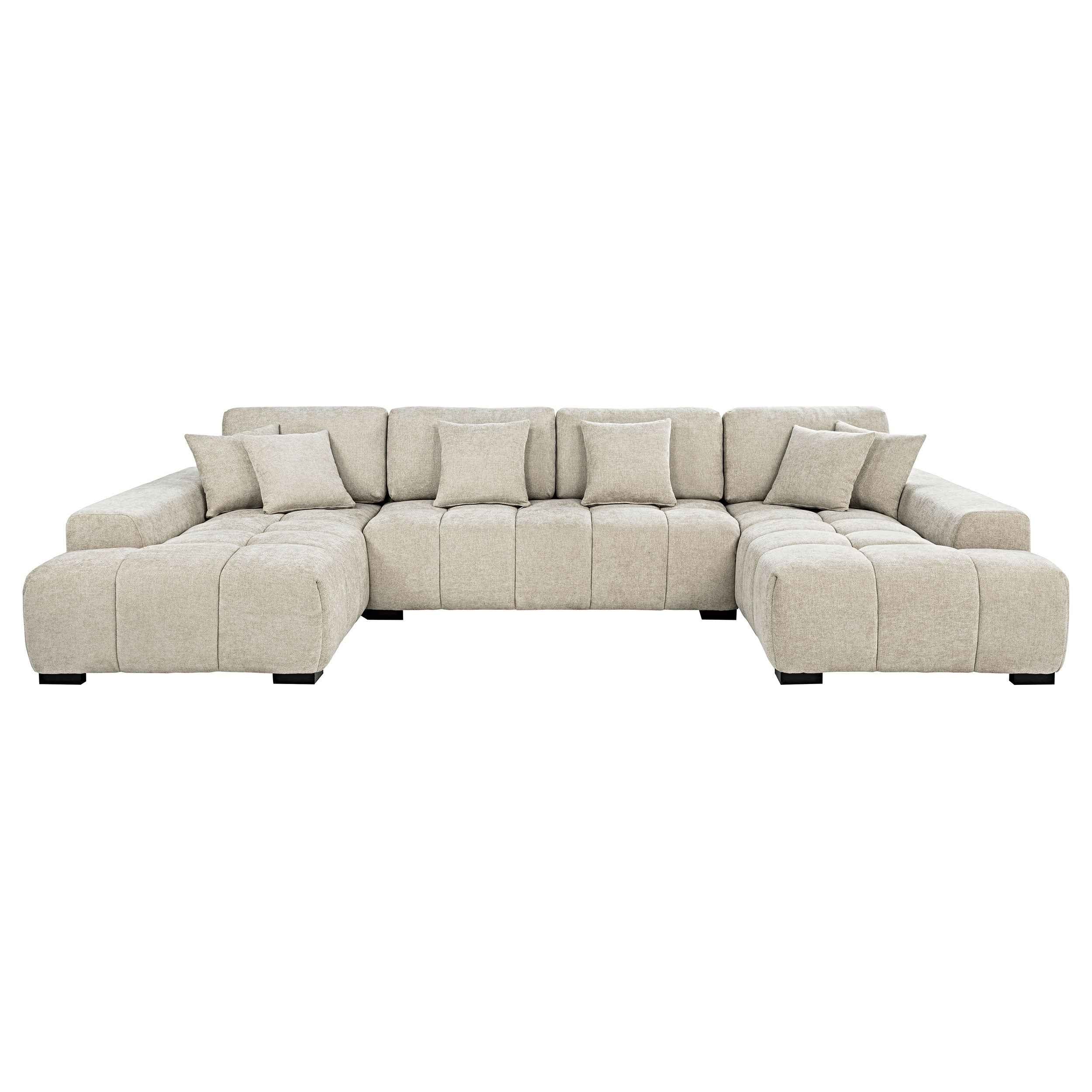 Cannella Beige U-Shaped Double Chaise Upholstered Sectional Sofa - Image 2