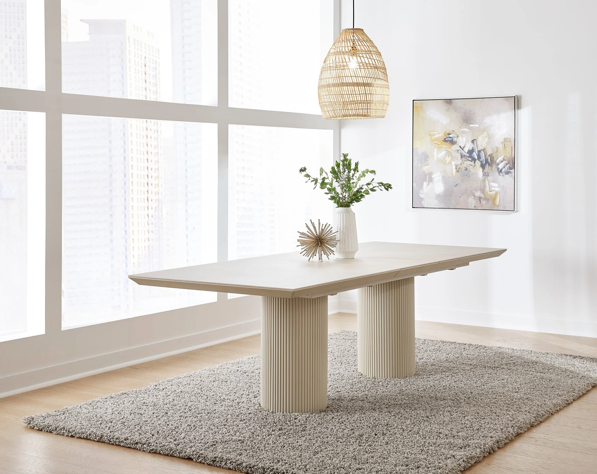 Cannon Sintered Stone/Ivory Double Pedestal Extension Dining Table - Image 2