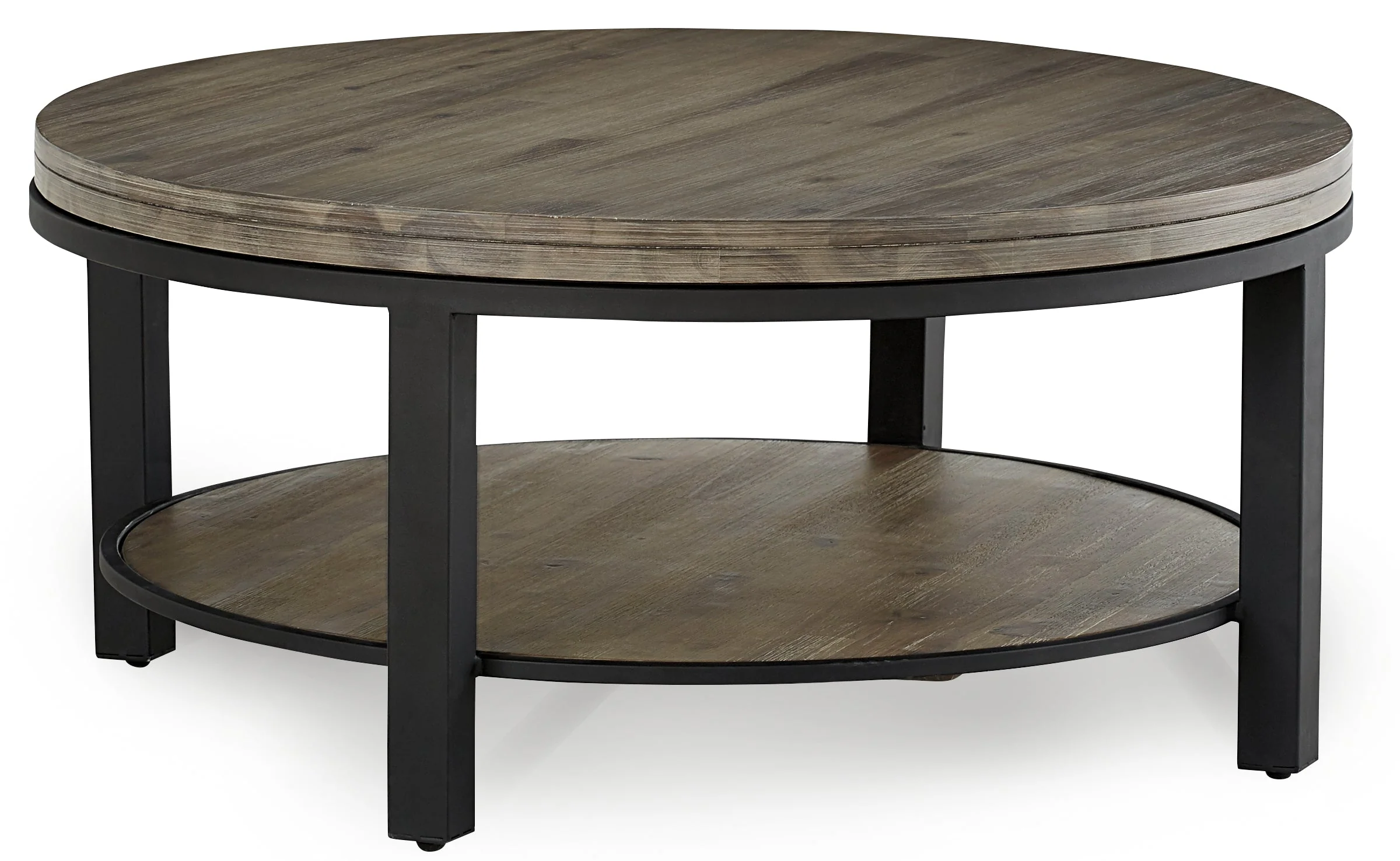 Canyon Solid Wood and Metal Round Coffee Table in Washed Grey - Image 3