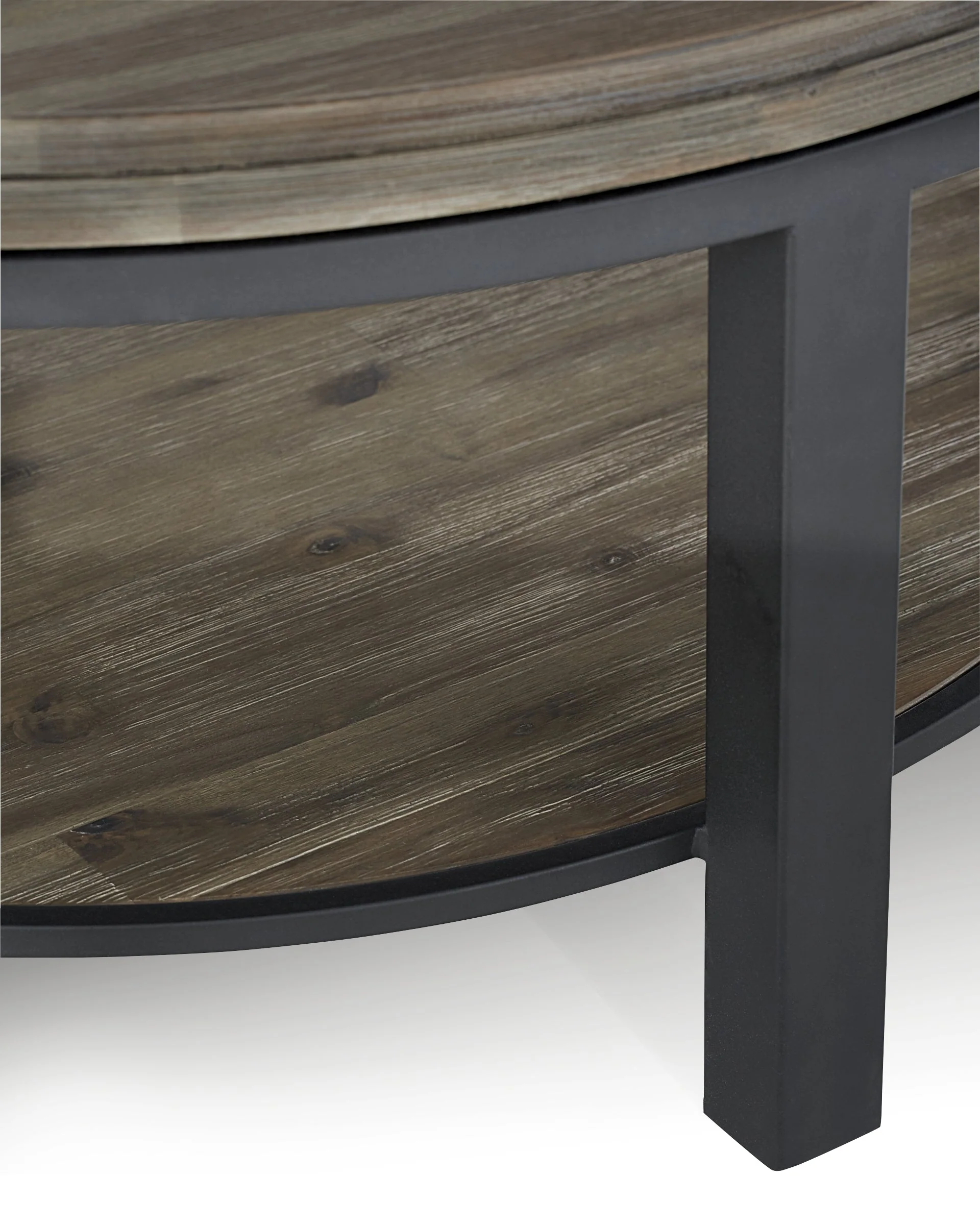 Canyon Solid Wood and Metal Round Coffee Table in Washed Grey - Image 4