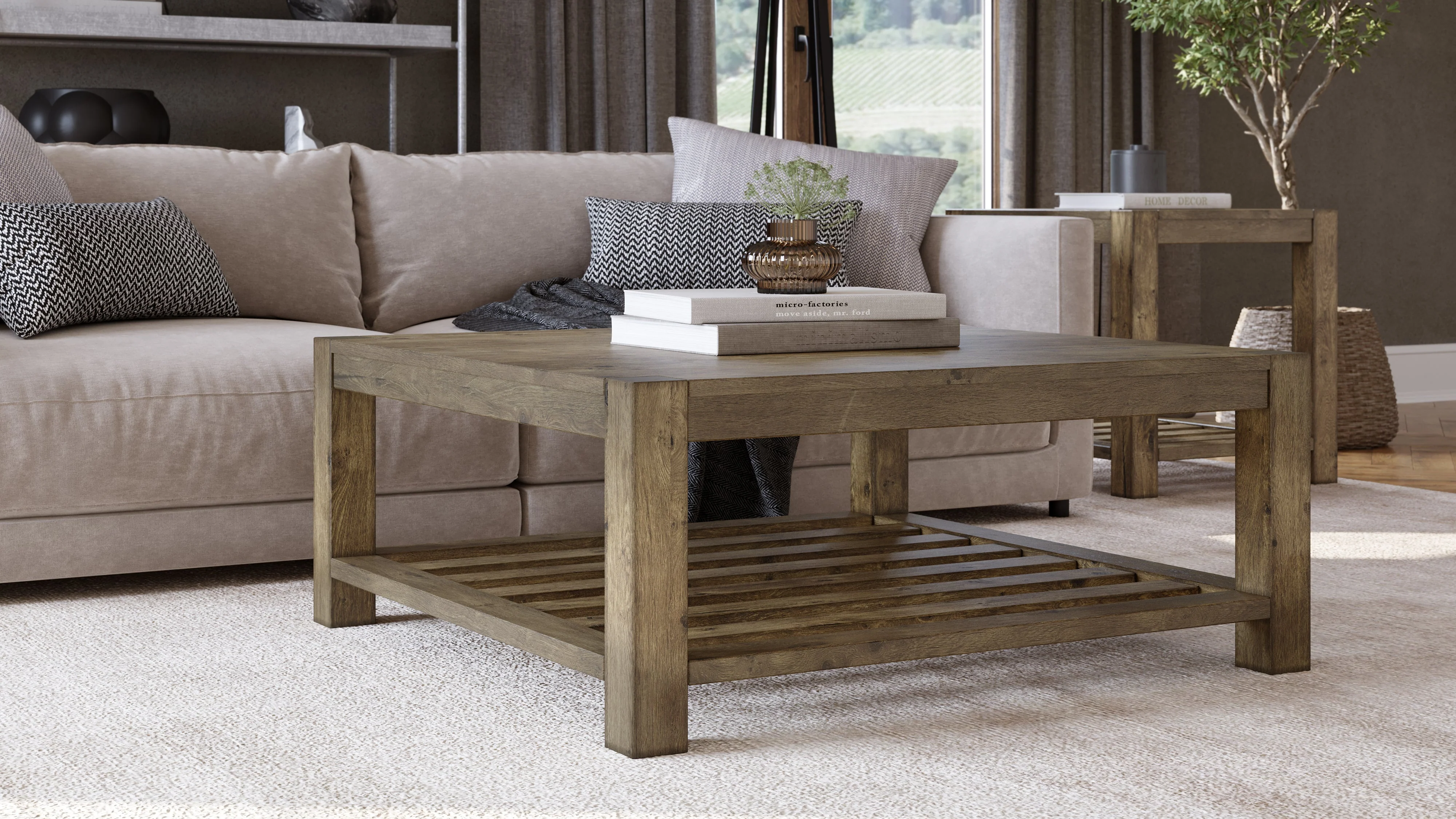Canyon Solid Wood Square Coffee Table in Washed Grey - Image 2