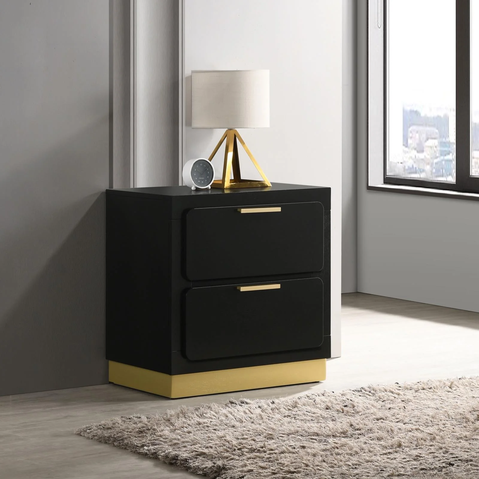 Caraway Black 2-drawer Nightstand Bedside Table