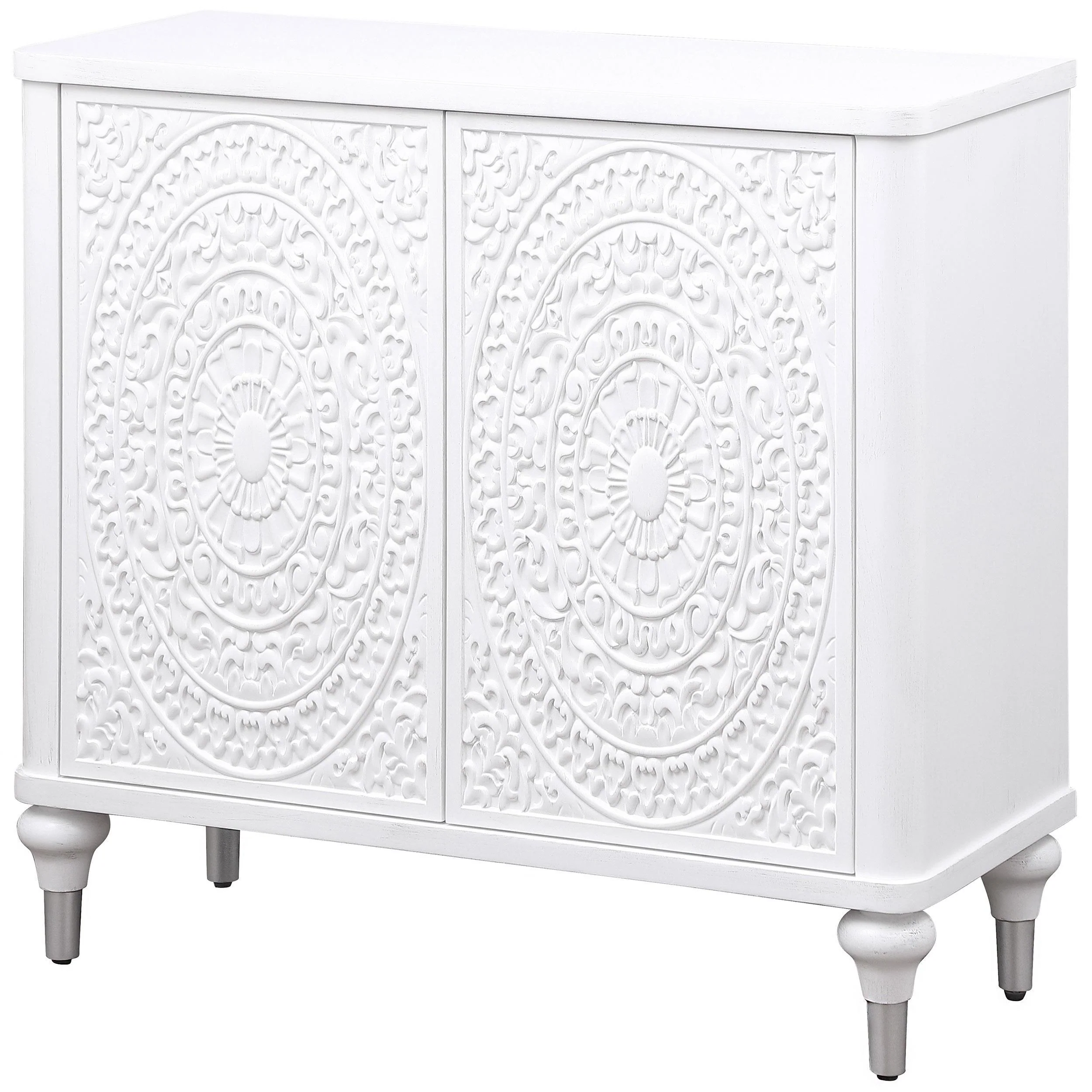 Cardella Distressed White 2-Door Mandala Accent Cabinet - Image 4