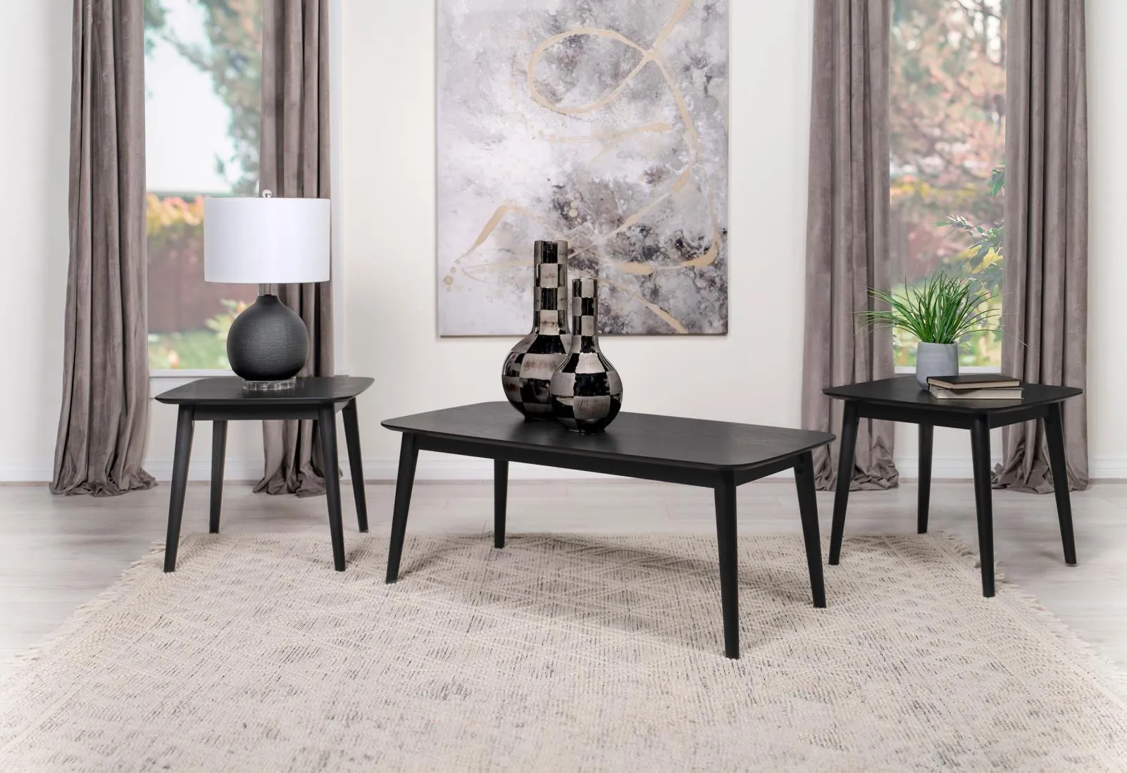 Carey Black 3-piece Occasional Set with Coffee and End Tables