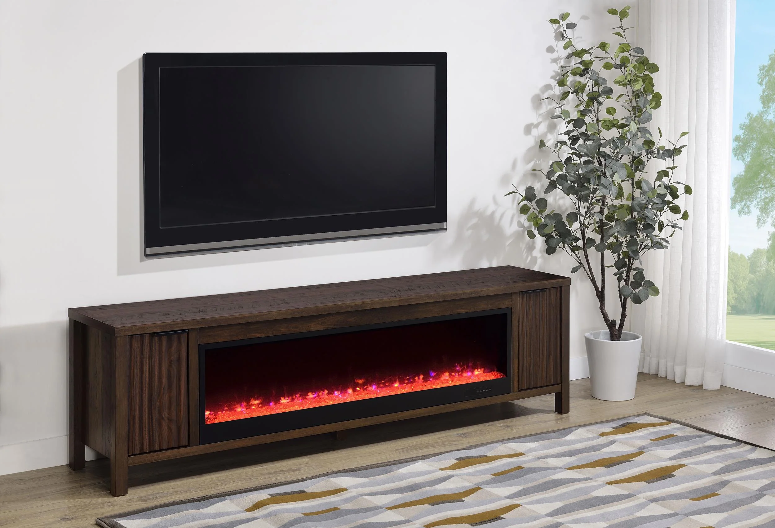 Carey Dark Pine 79-inch TV Stand Fireplace Media Console