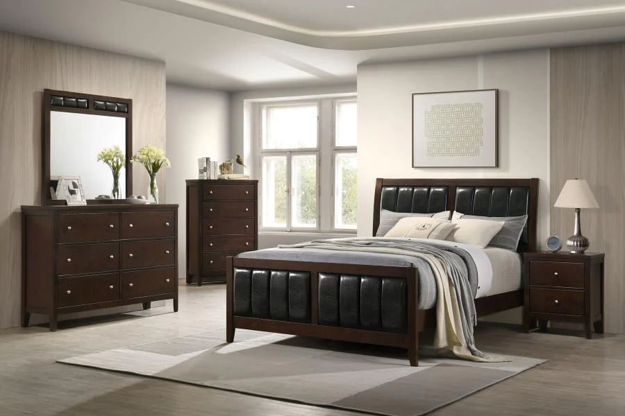 Carlton Cappuccino 5-Piece Eastern King Bedroom Set with Upholstered Headboard