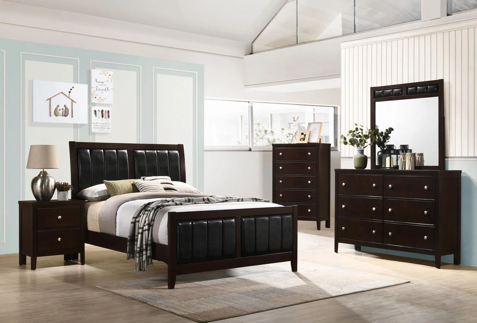 Carlton Cappuccino/Black Full Upholstered Panel Bed - Image 5