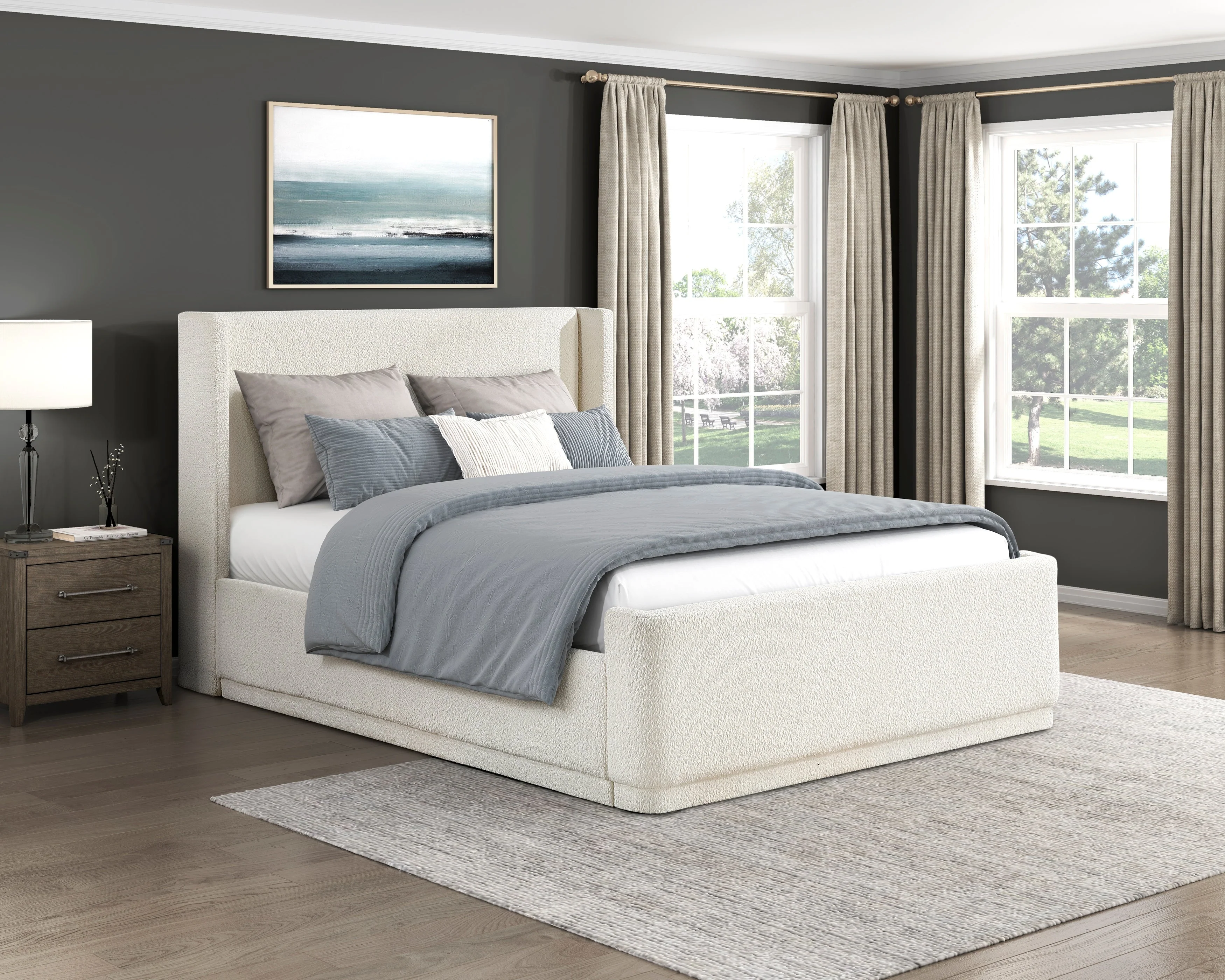 Carmel Beige Full Upholstered Platform Bed - Image 2