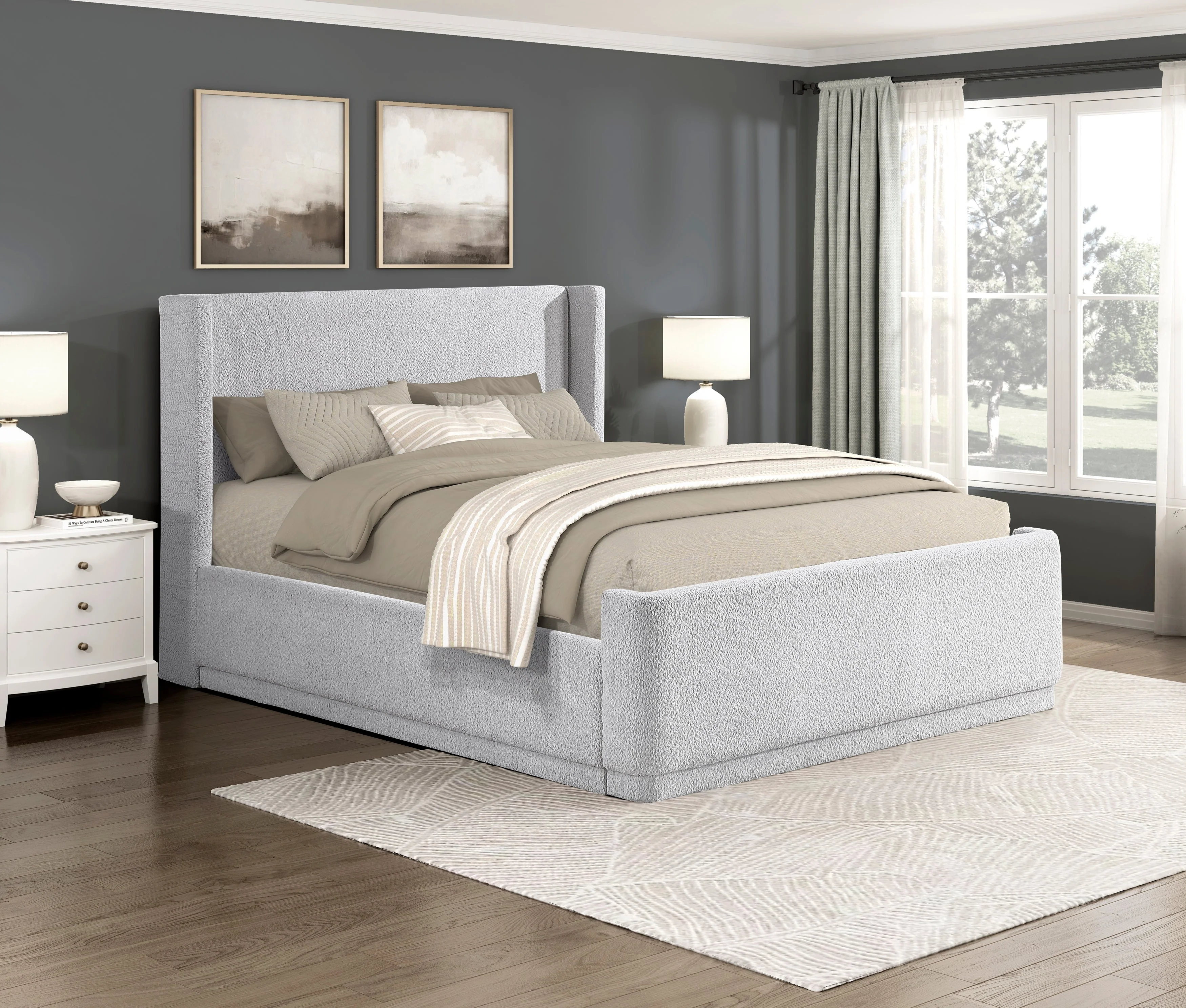 Carmel Light Gray Full Upholstered Platform Bed - Image 11