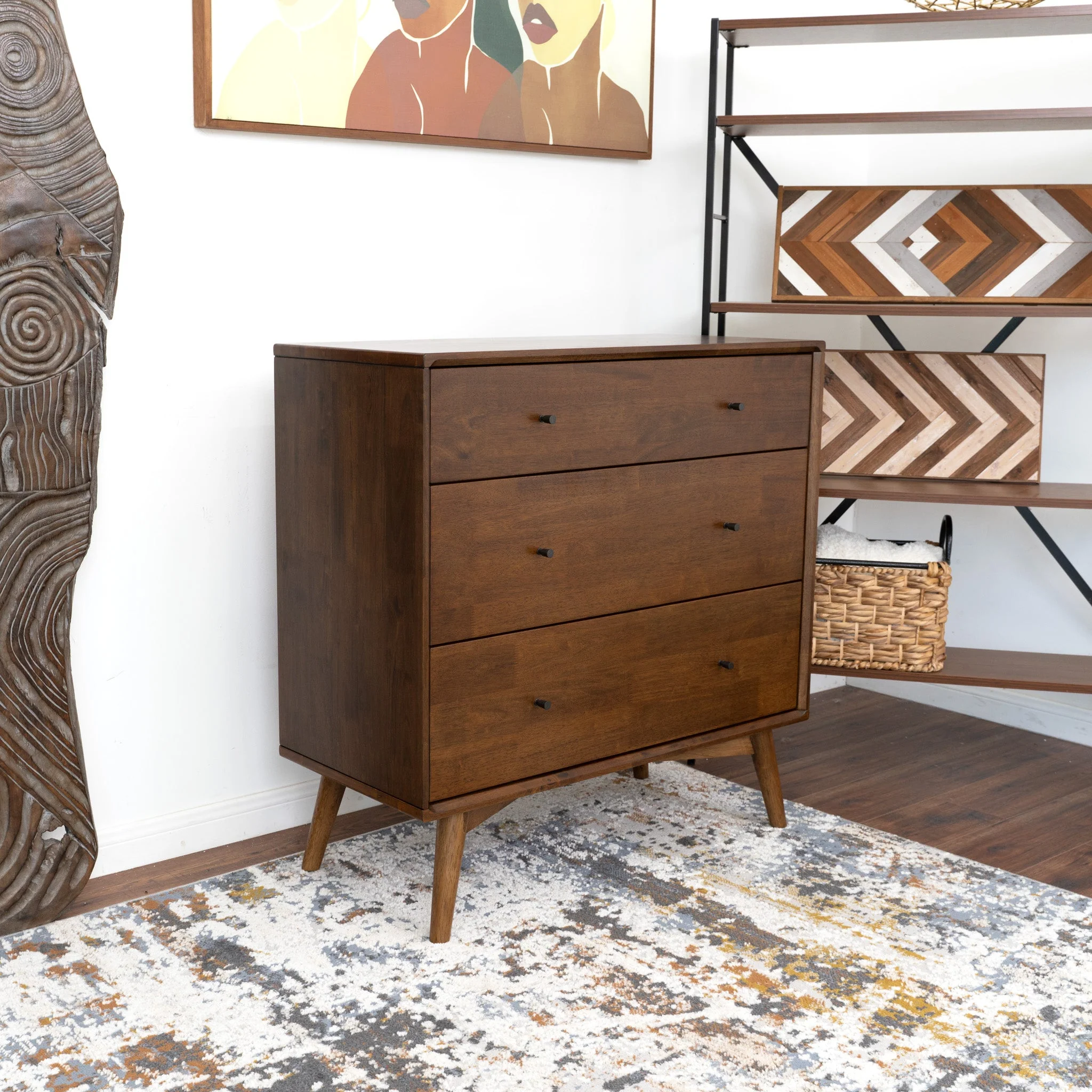 Caroline Mid Century Modern Solid Wood Dresser 3-Drawer - Image 5