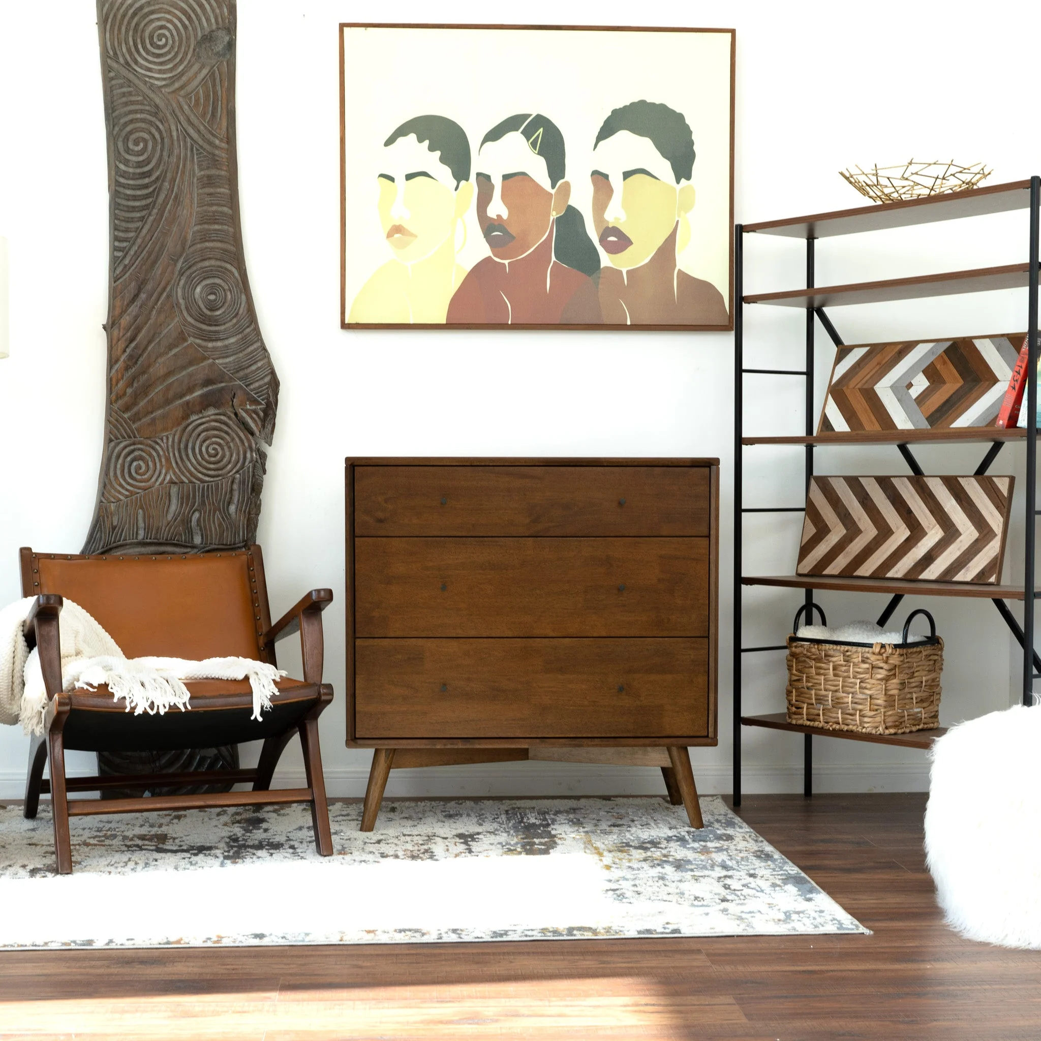 Caroline Mid Century Modern Solid Wood Dresser 3-Drawer - Image 6