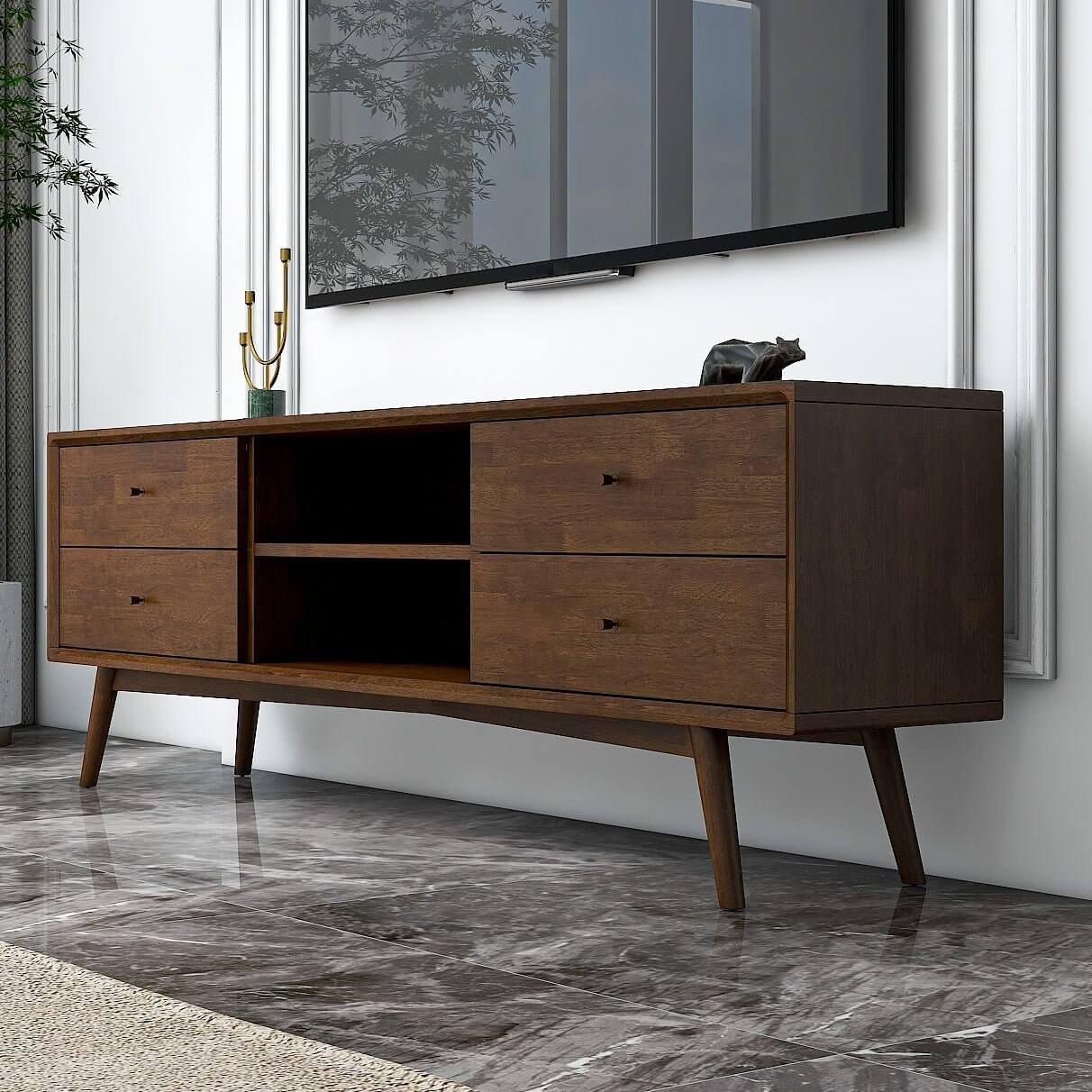 Caroline Mid Century Modern Style Walnut TV Stand Up To 72" - Image 3