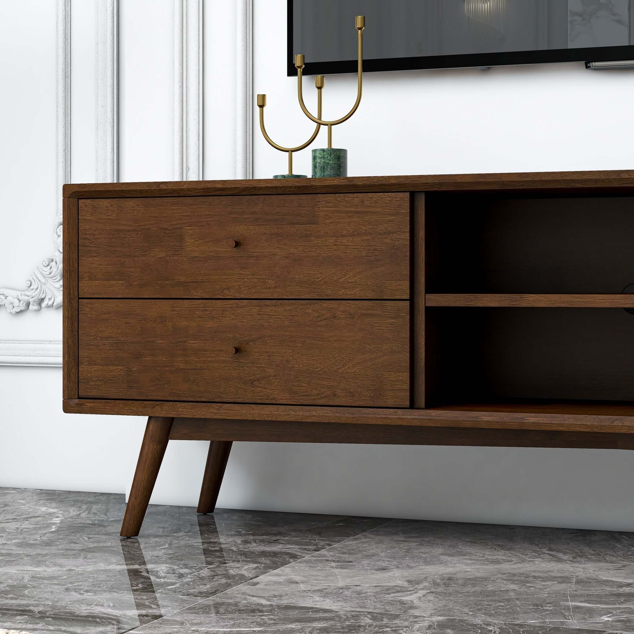Caroline Mid Century Modern Style Walnut TV Stand Up To 72" - Image 5
