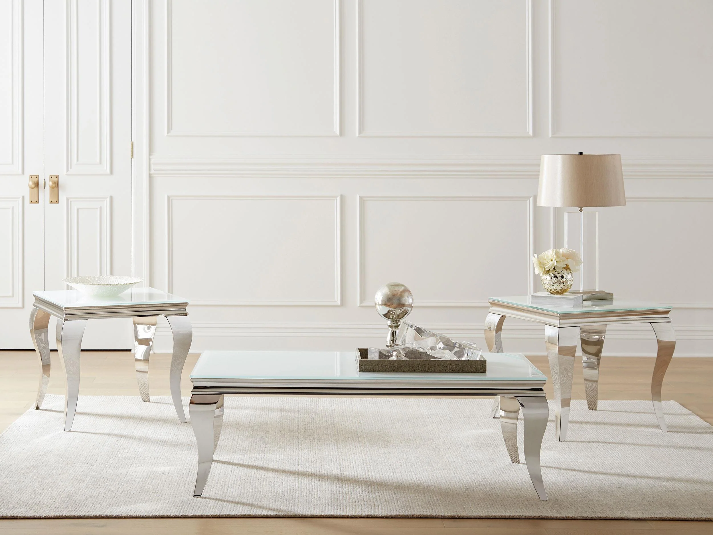 Carone White 3-Piece Glass Top Coffee and End Table Set