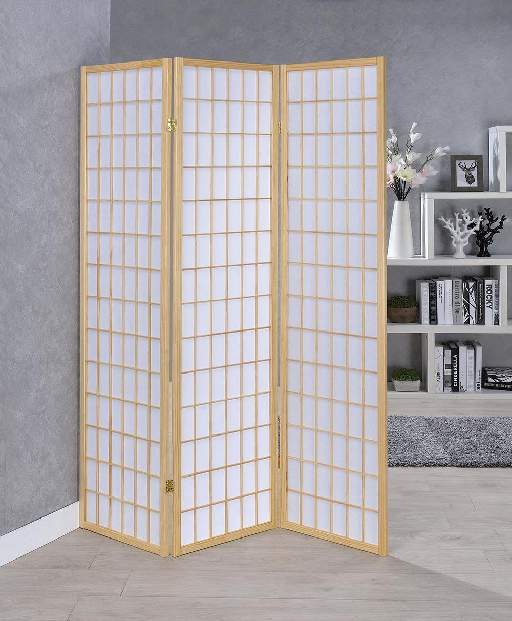 Carrie Natural/White 3-Panel Folding Screen