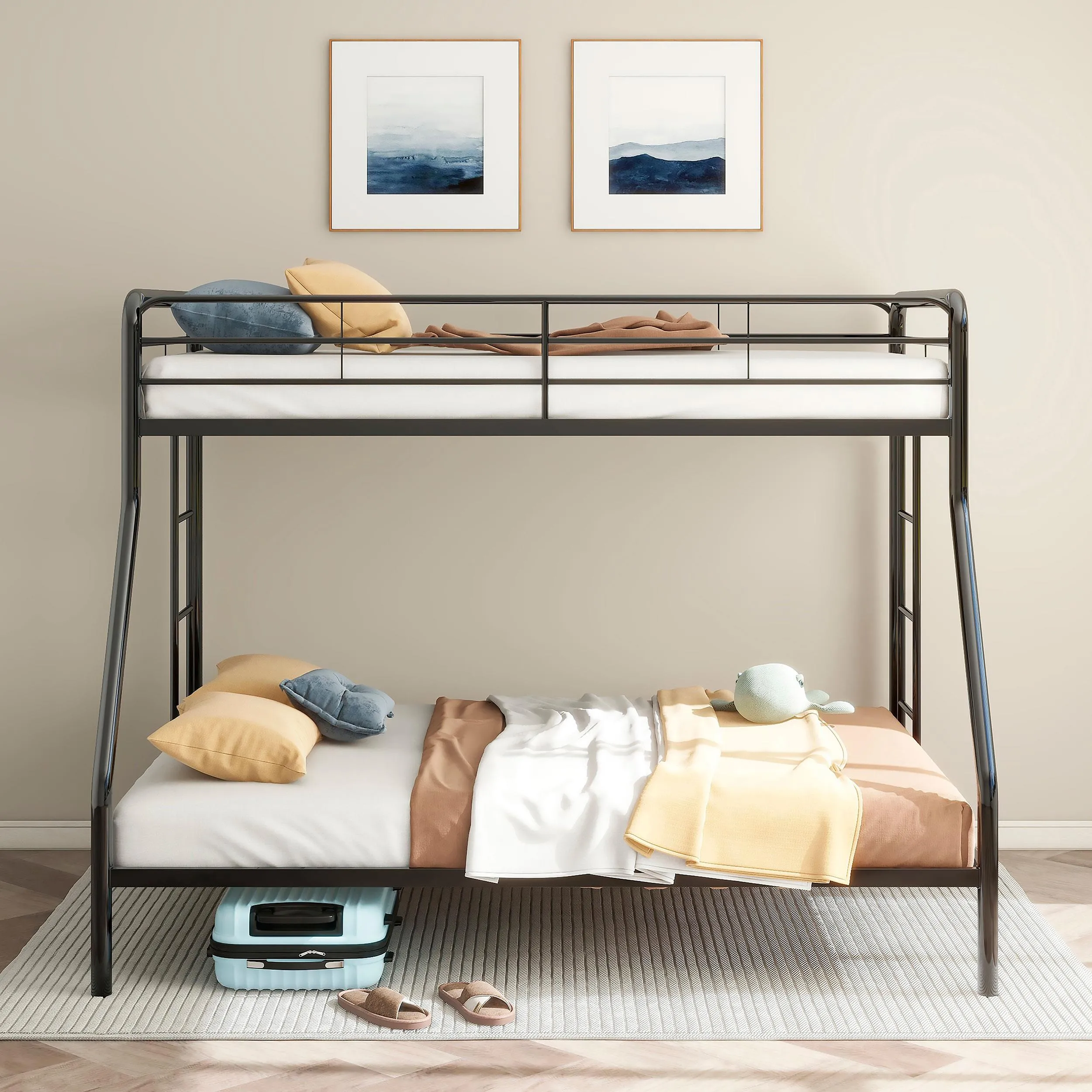Carson Glossy Black Metal Twin Over Full Bunk Bed - Image 2