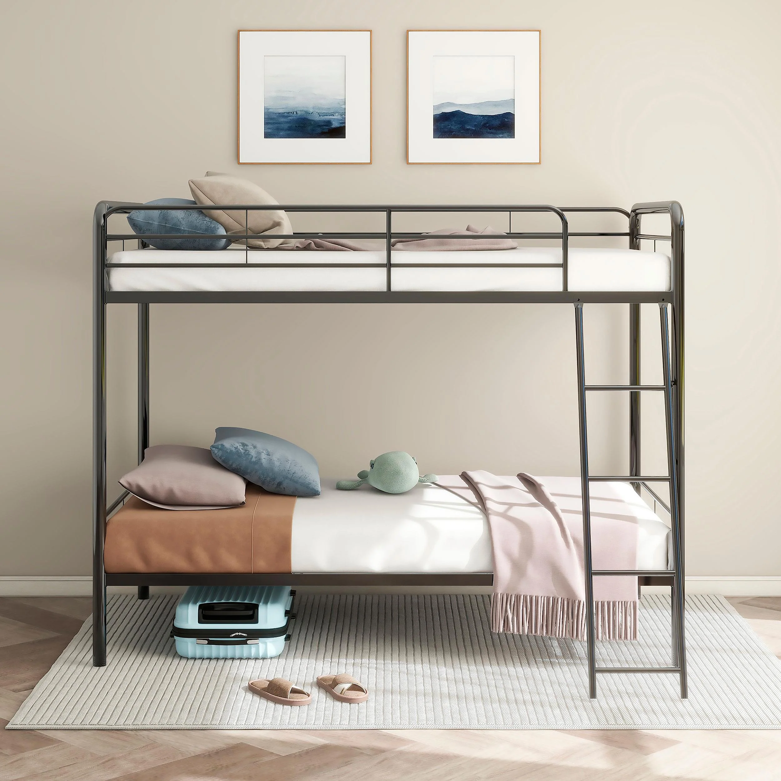 Carson Glossy Black Metal Twin Over Twin Bunk Bed - Image 2