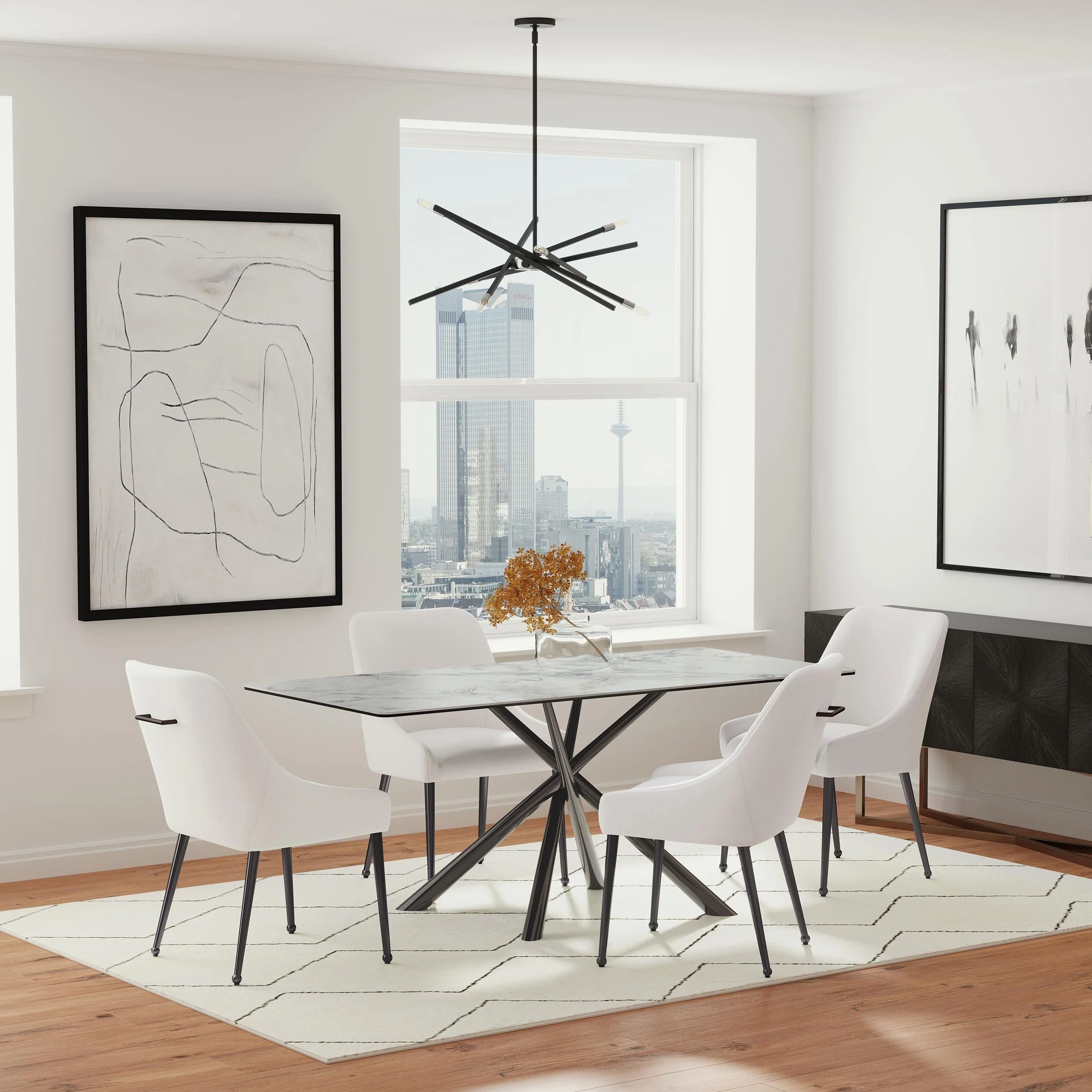 Carvell Black and Mirage White Sintered Stone Dining Table - Image 10