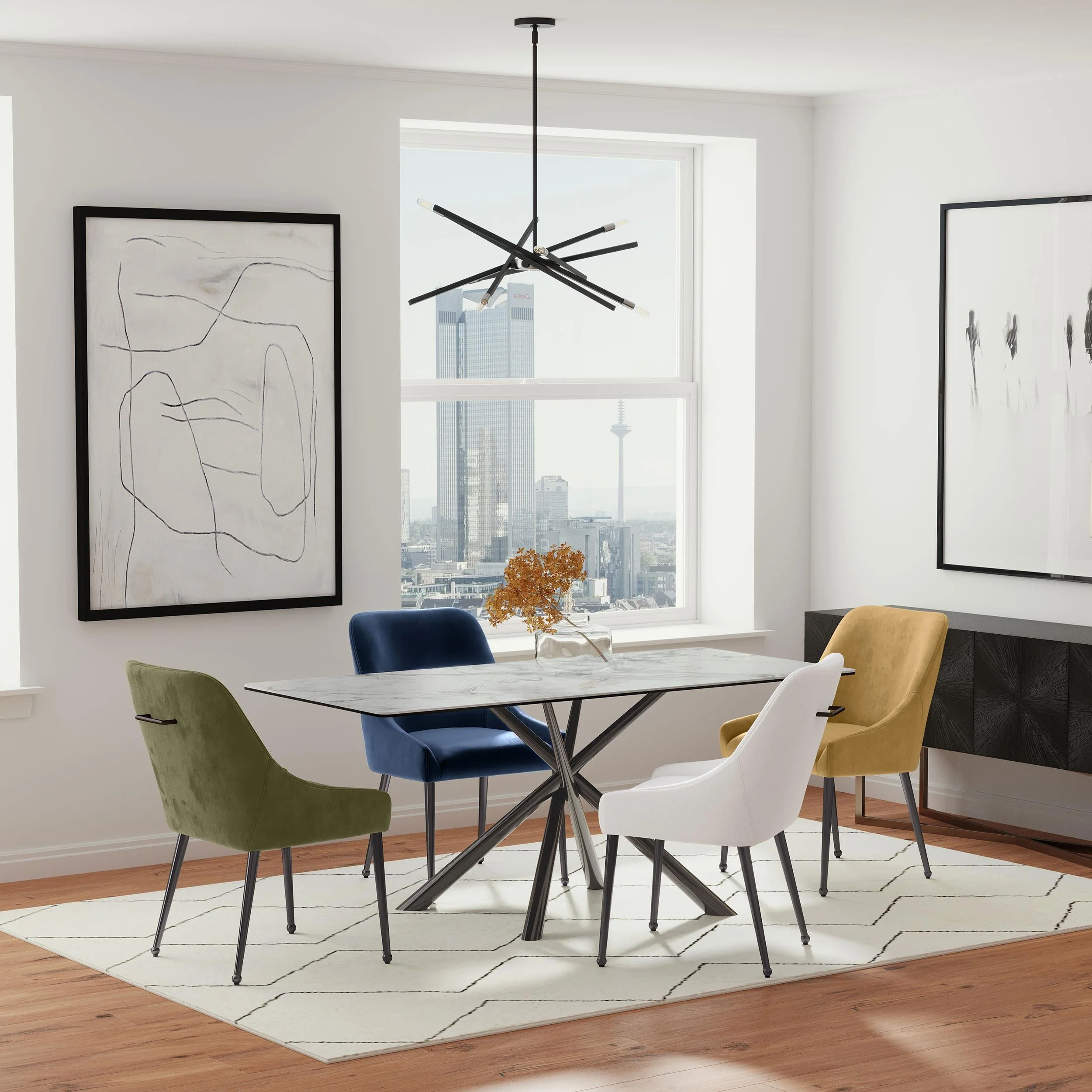 Carvell Black and Mirage White Sintered Stone Dining Table - Image 11