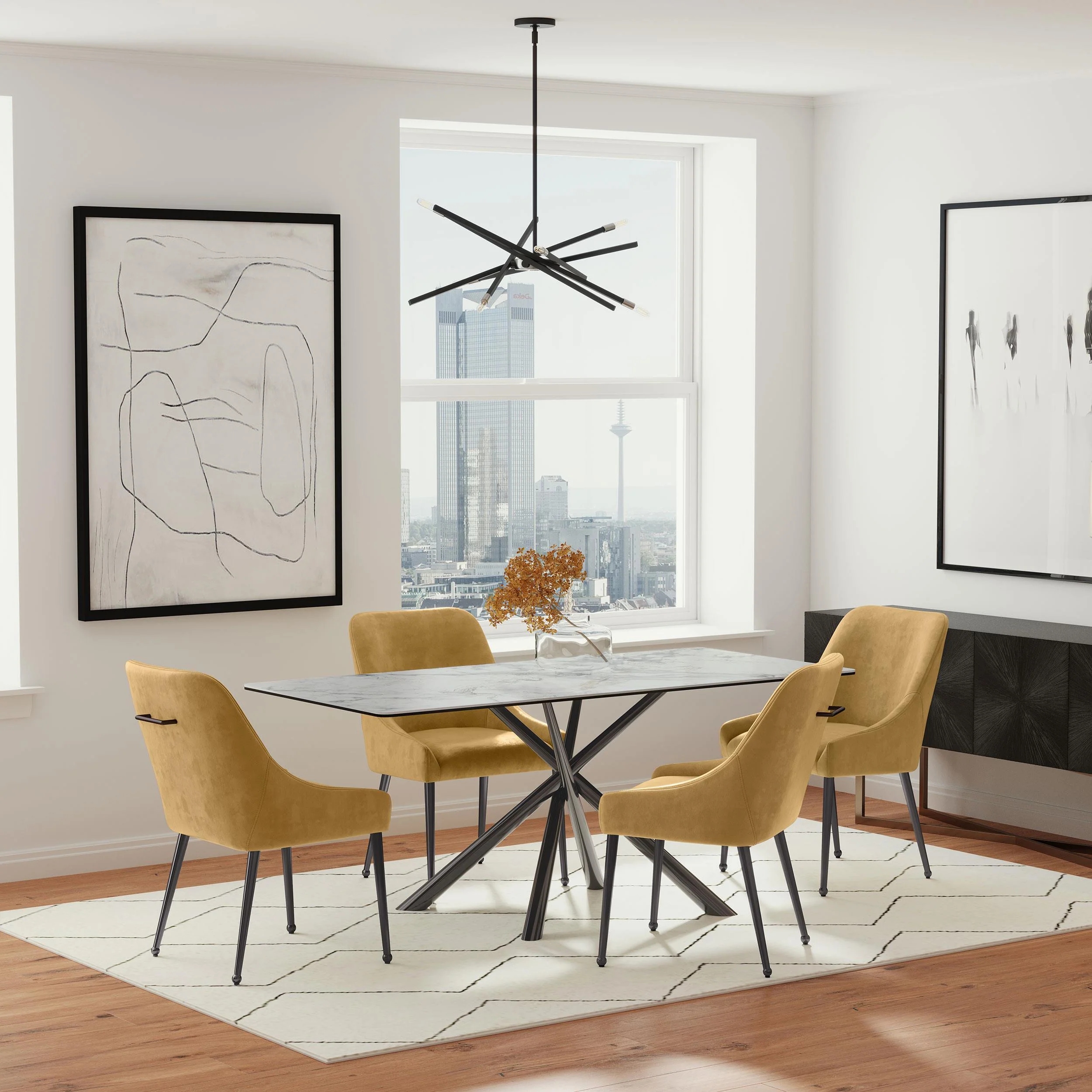 Carvell Black and Mirage White Sintered Stone Dining Table - Image 8