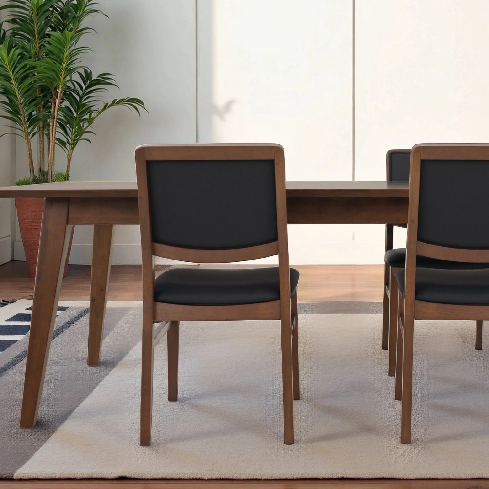 Cary Walnut Finished Solid Wood and Easy Clean Vegan Leather Upholstered Dining Chairs (Set of 2) - Image 3