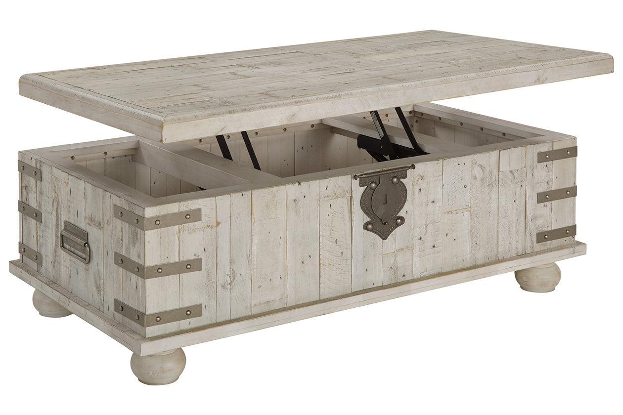 Carynhurst White Wash Gray Coffee Table with Lift Top - Image 2
