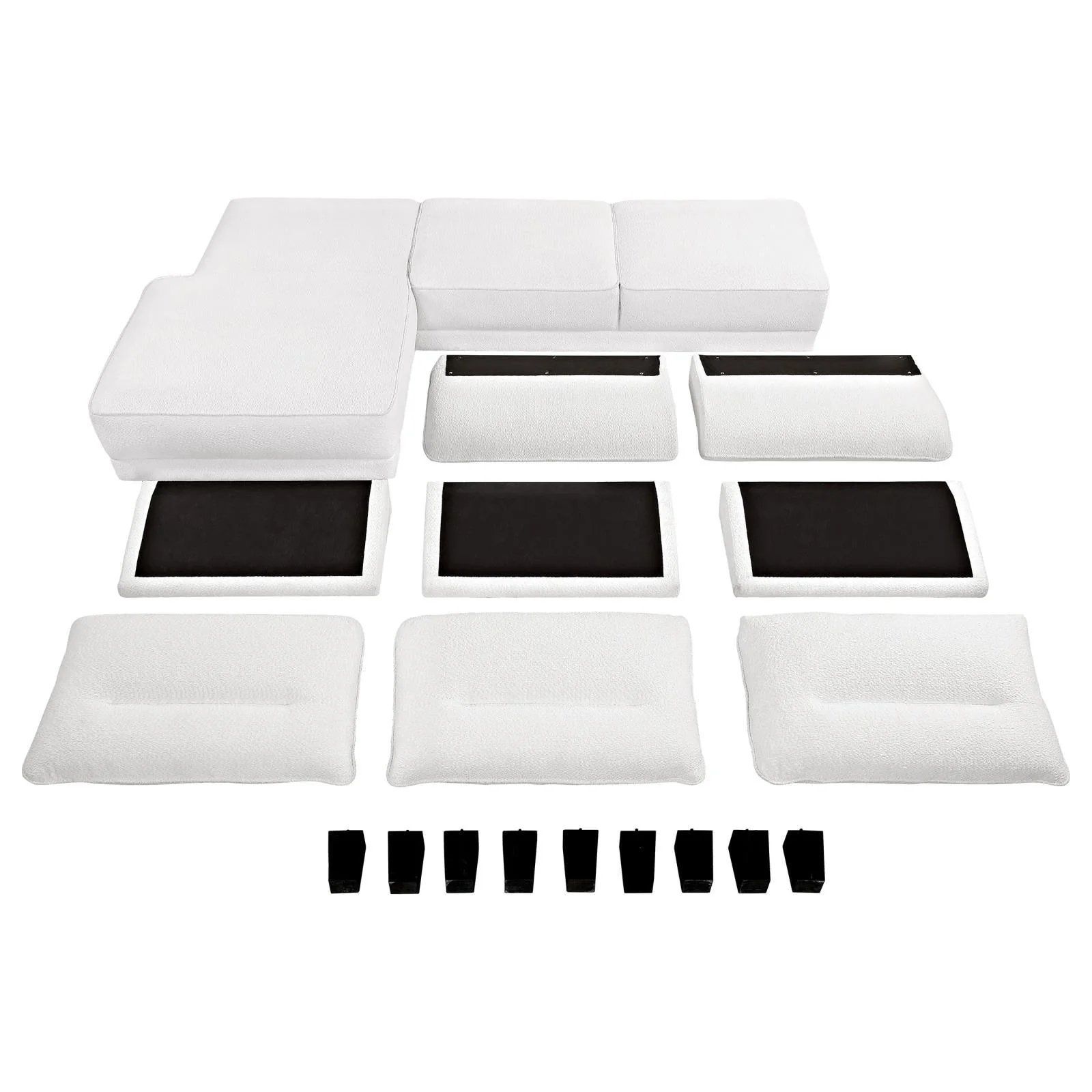 Caspian White and Black Upholstered Curved Arms Sectional Sofa - Image 16