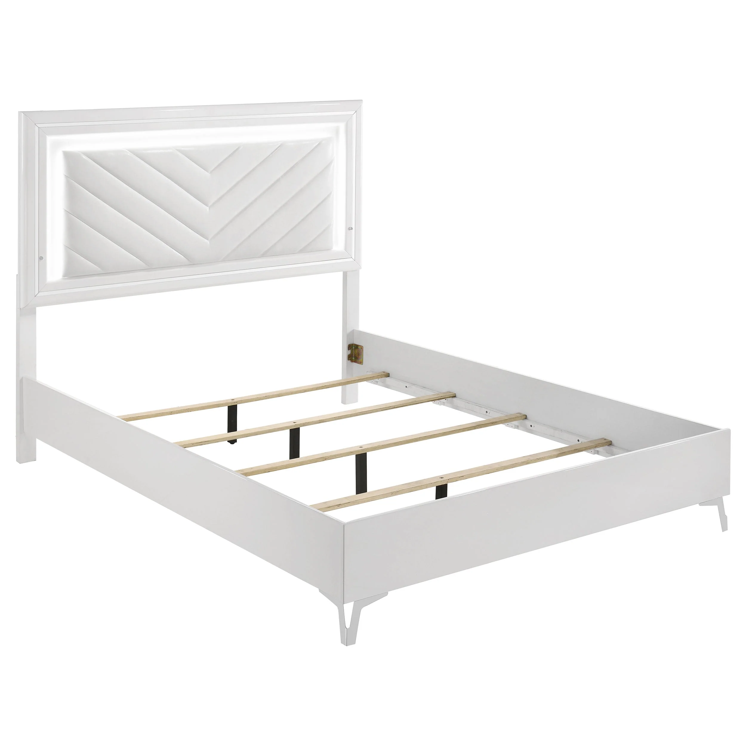 Cassia White High Gloss 4-piece Queen LED Bedroom Set - Image 3