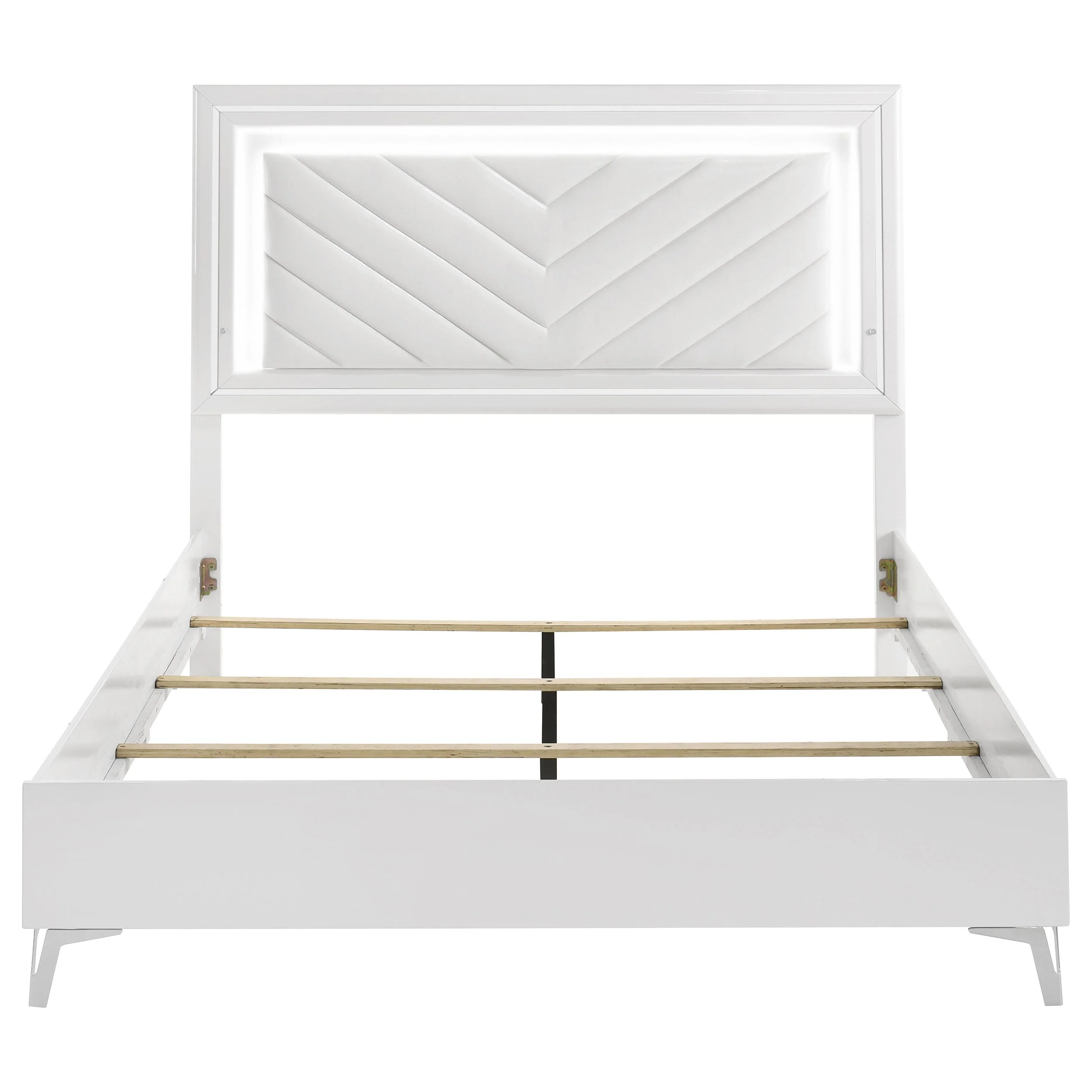 Cassia White High Gloss Queen LED Panel Bed - Image 4