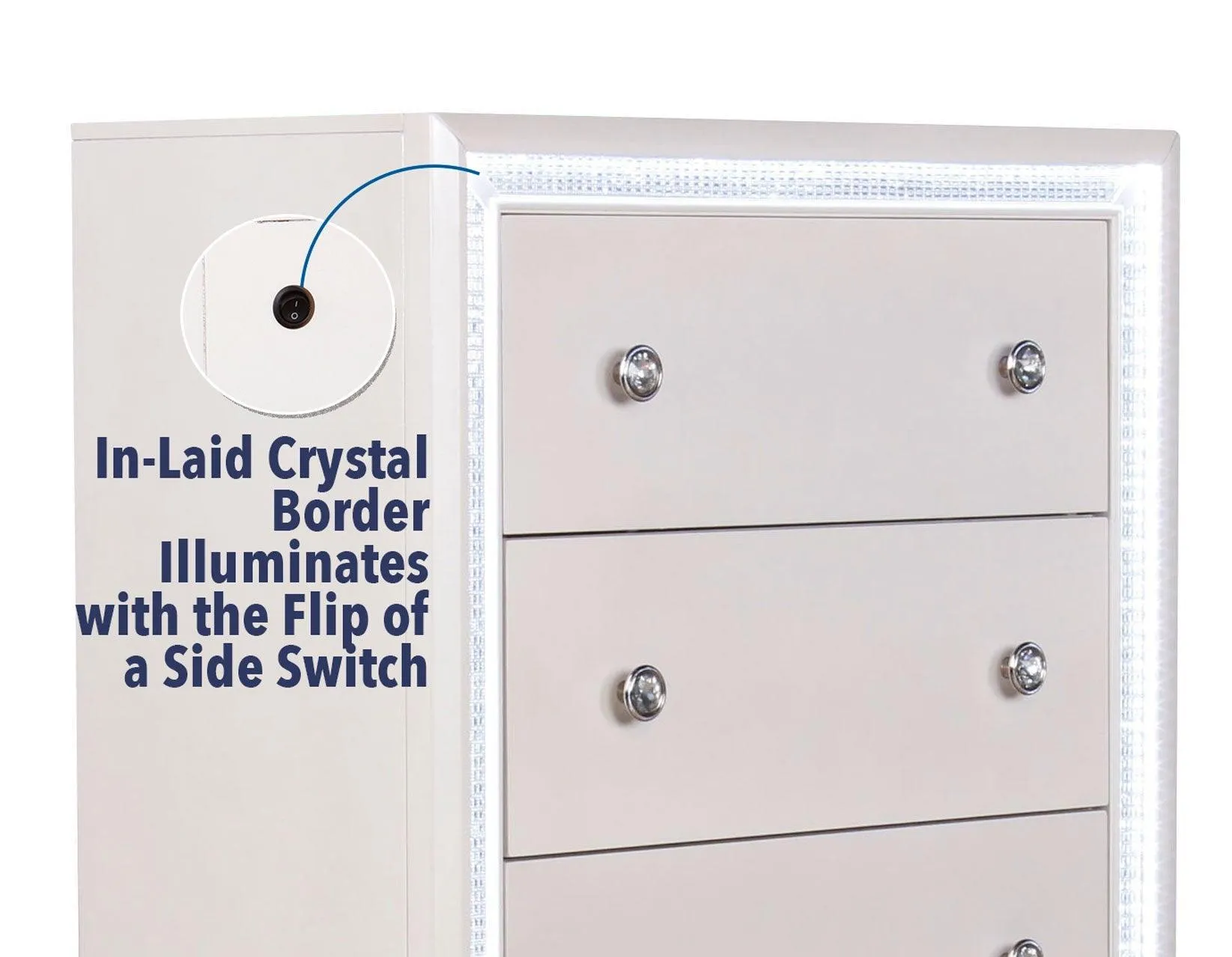 Cassie Illuminating 5-Drawer Chest, Shimmering Pearl Finish - Image 7