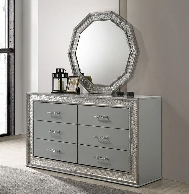 Cassiopeia Metallic Gray 4-Piece Queen Bedroom Set - Image 4