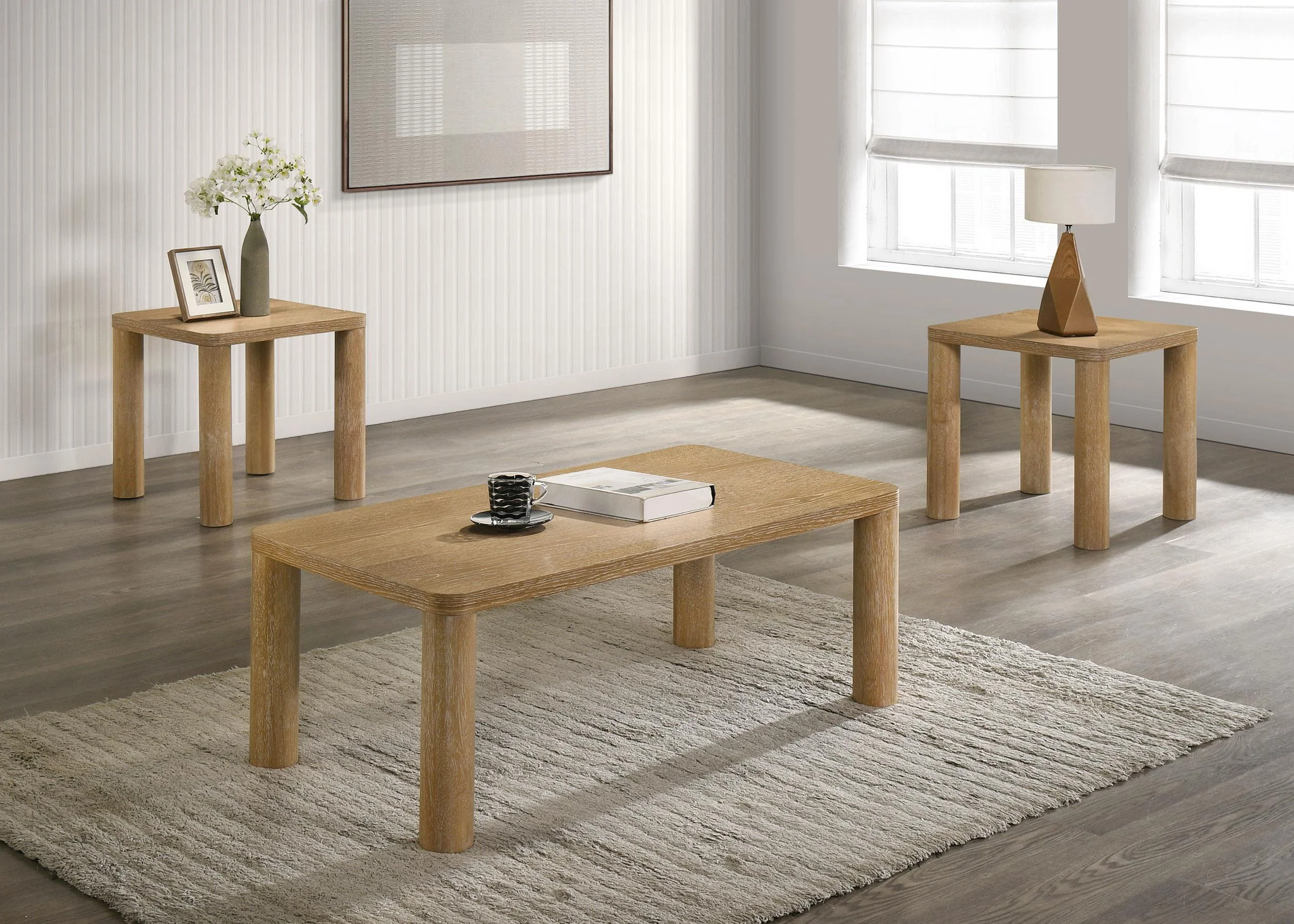 Castlewood Light Oak 3-Piece Cocktail Coffee Table Set