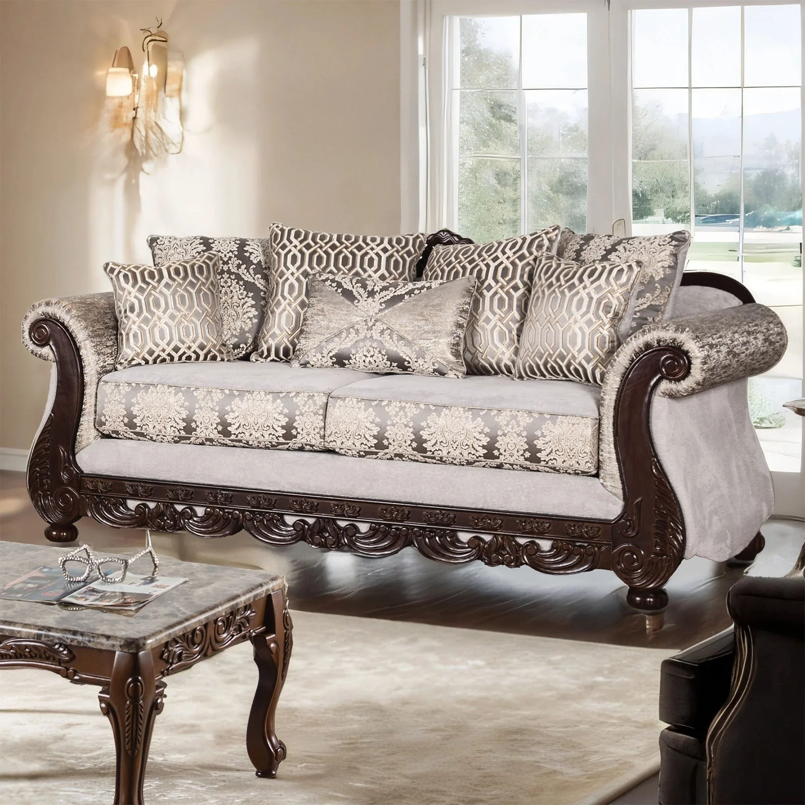 Catalonia Beige/Dark Cherry Upholstery Living Room Set - Image 2