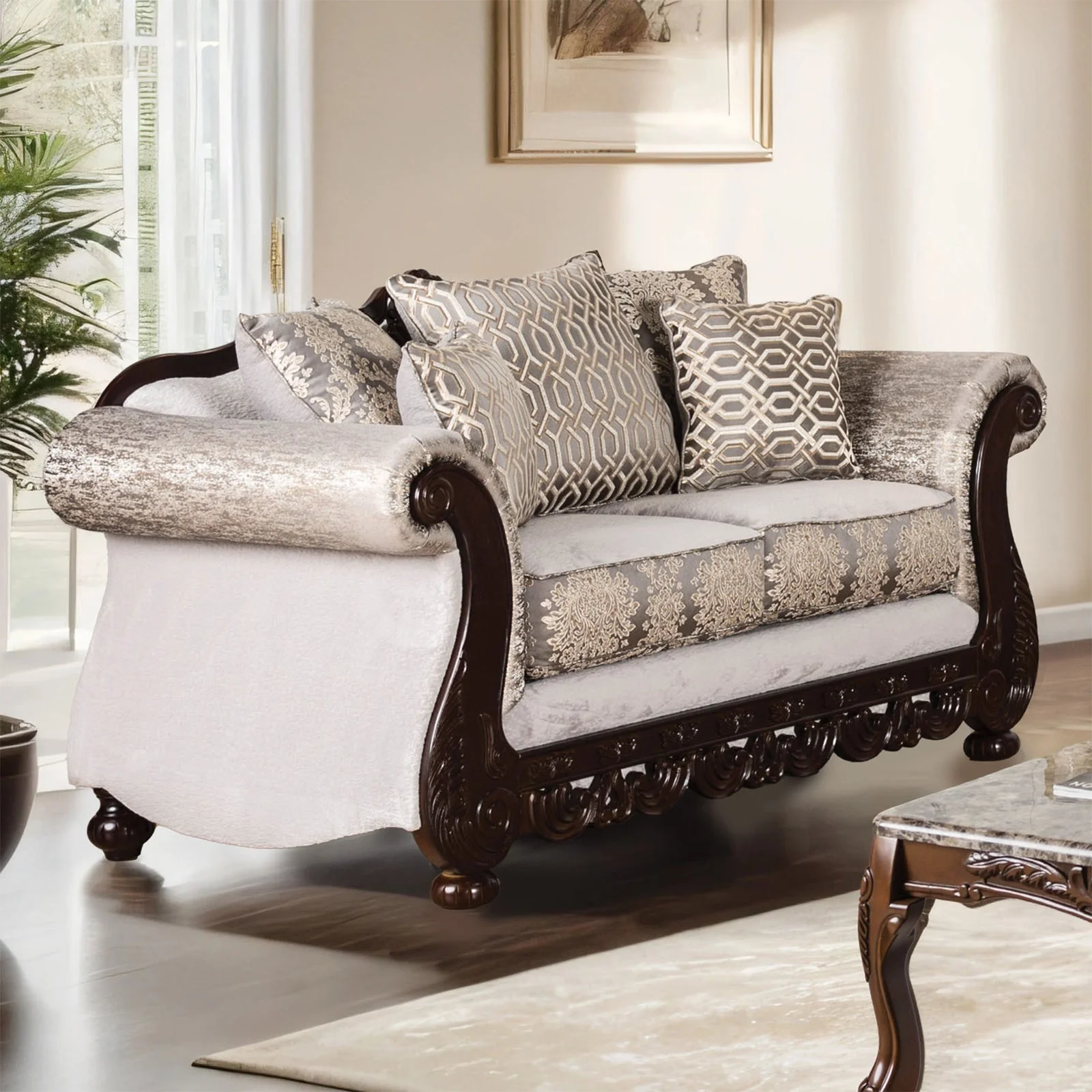 Catalonia Beige/Dark Cherry Upholstery Living Room Set - Image 3