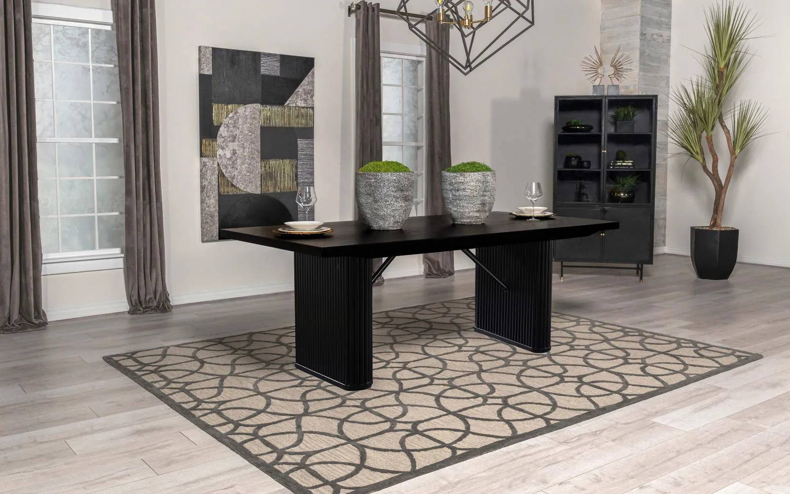 Catherine Black Rectangular Double Pedestal Dining Table - Image 2