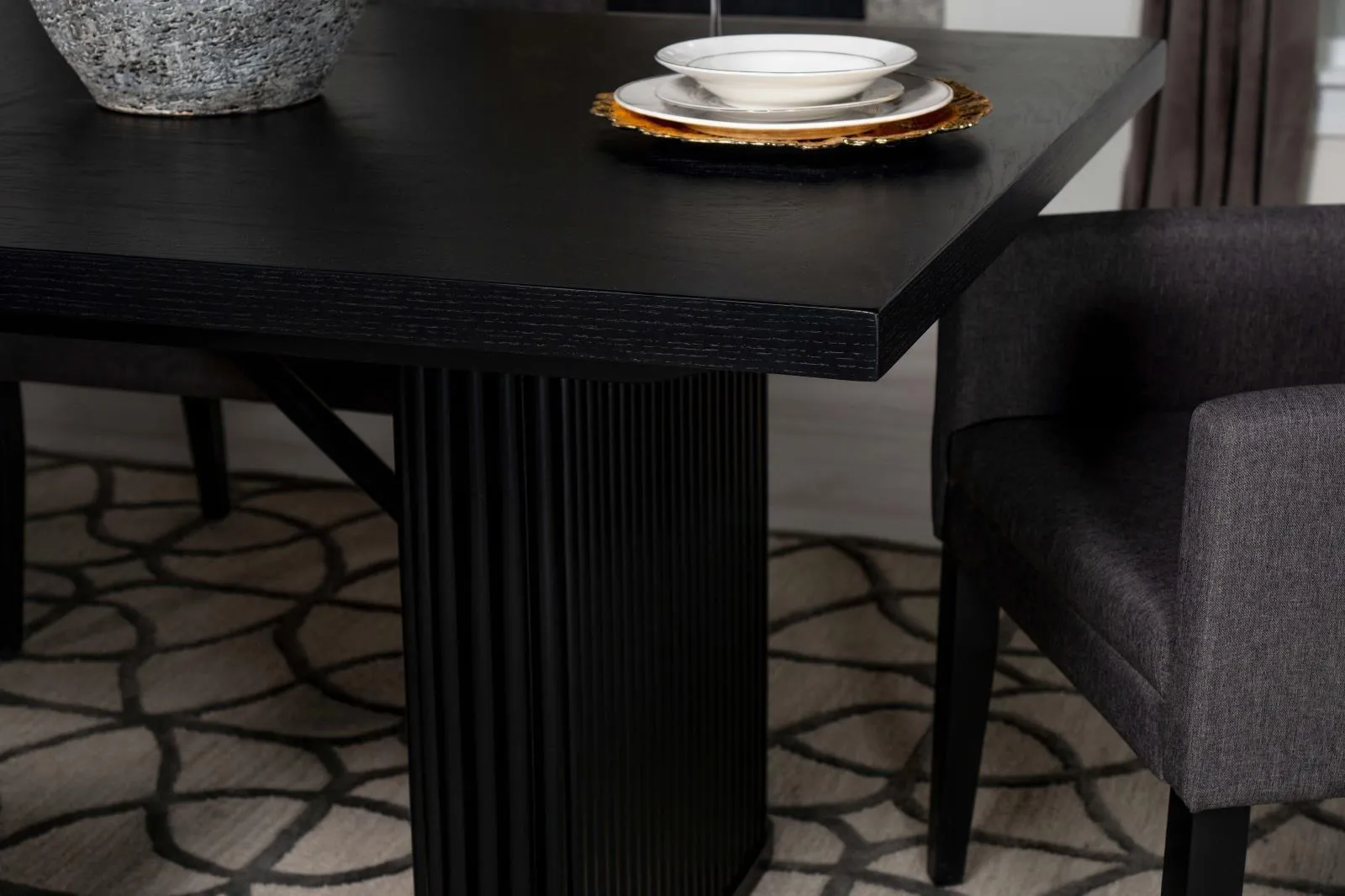 Catherine Black Rectangular Double Pedestal Dining Table - Image 7